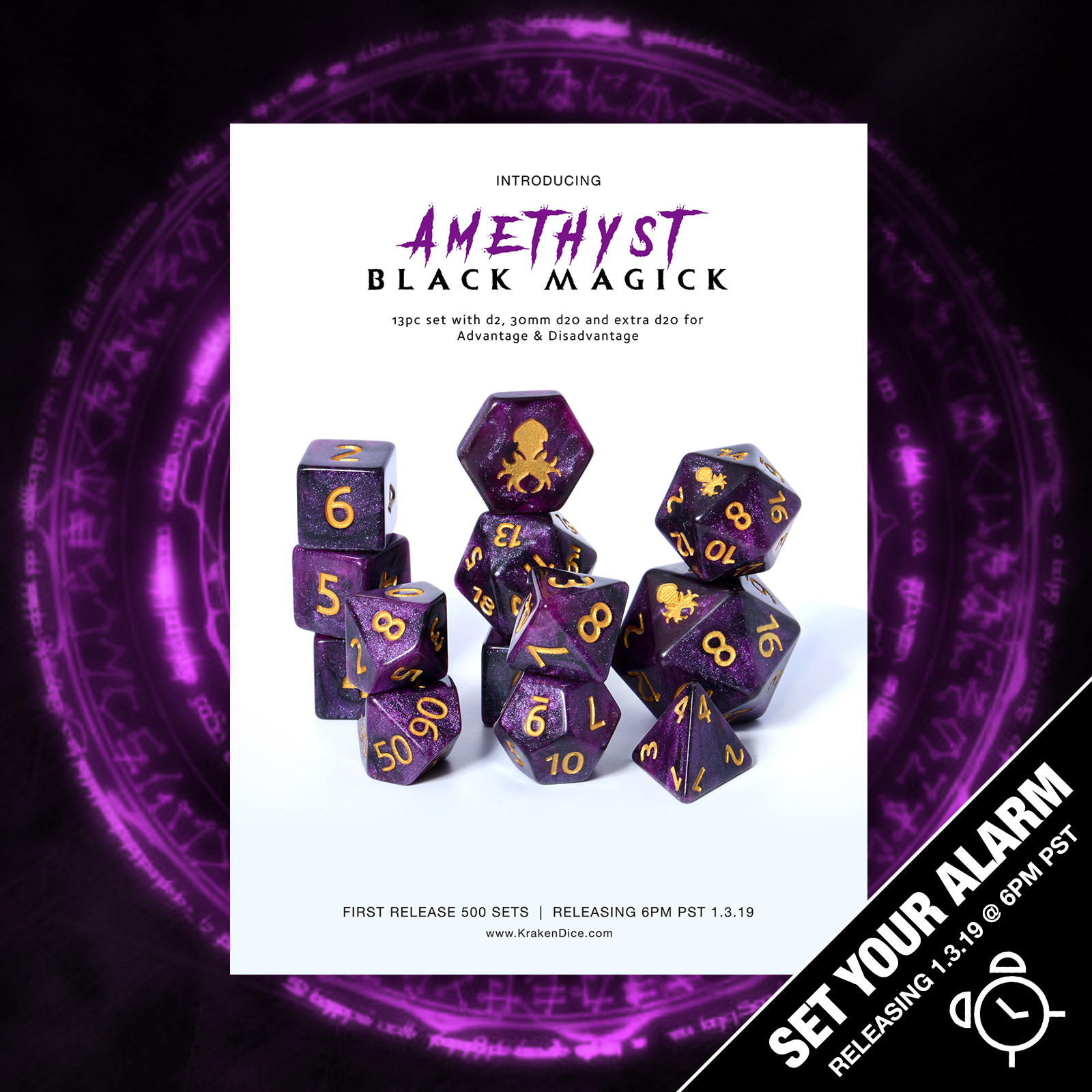 Amethyst Black Magick Dice Set