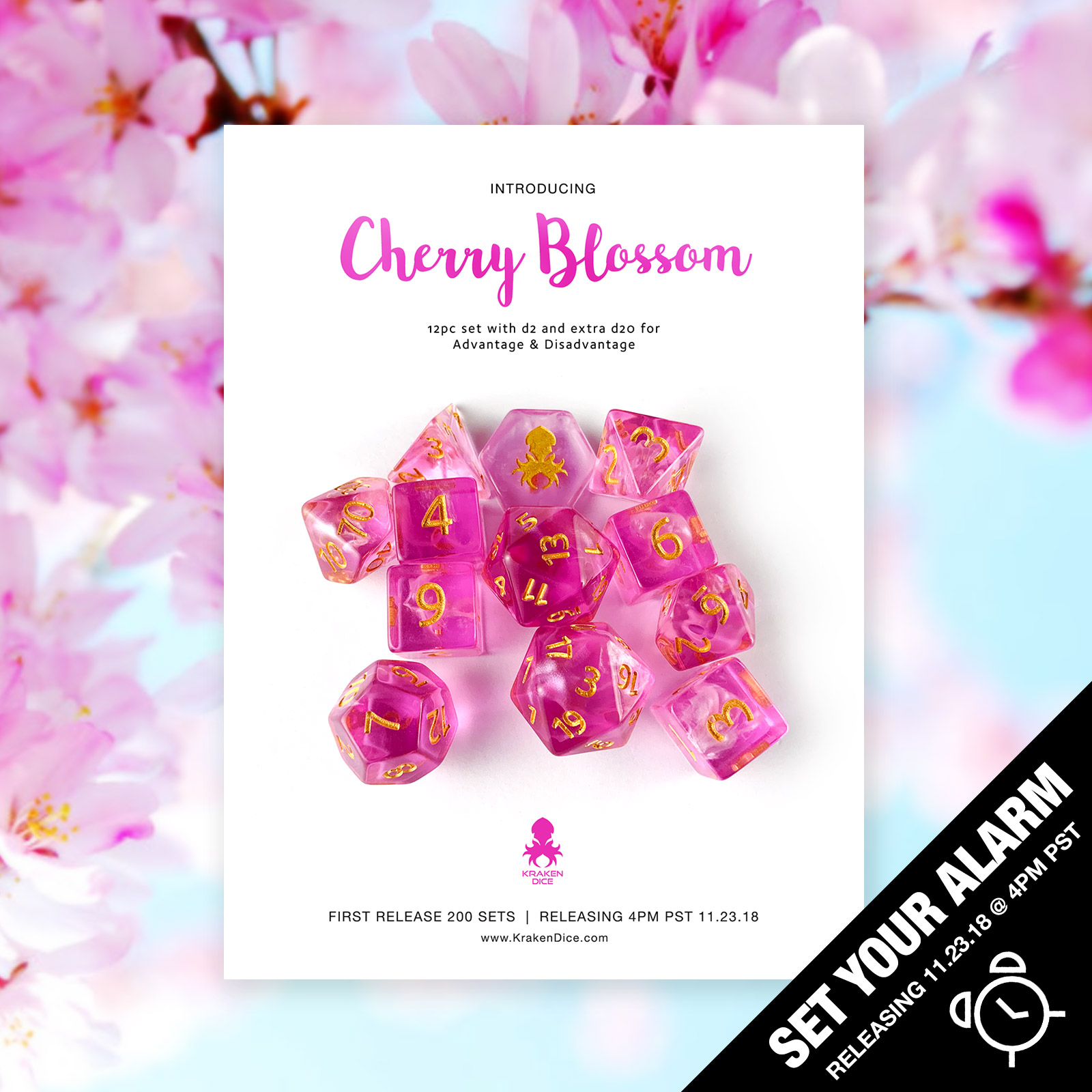 Cherry Blossom 12pc Dice Set