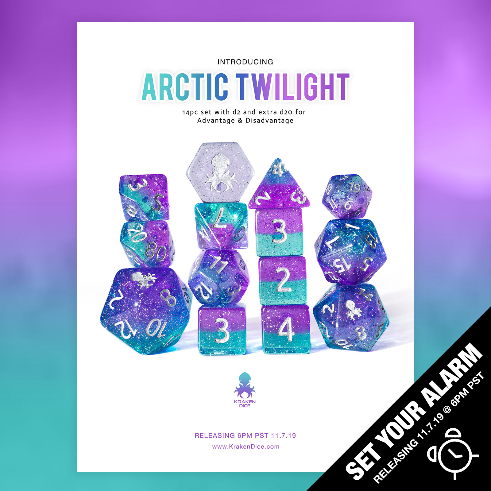 Arctic Twilight 14pc Dice Set