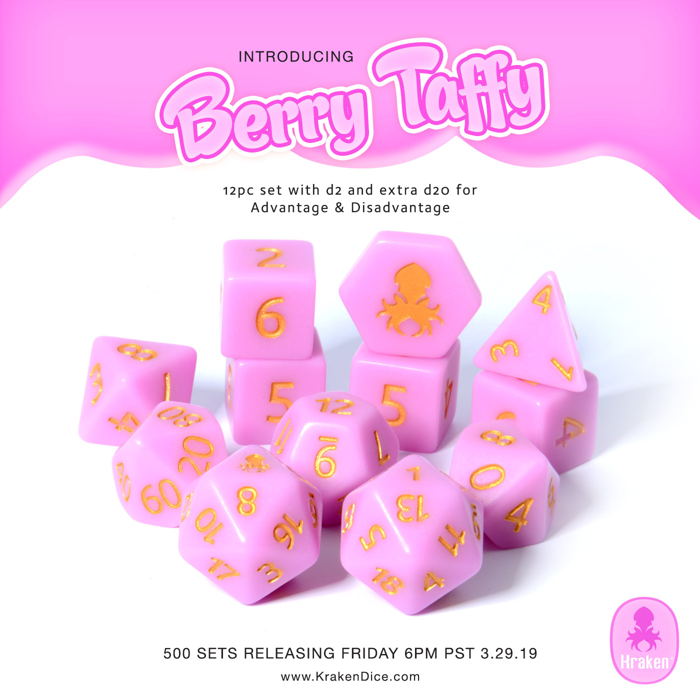 Berry Taffy 12pc Matte Dice Set