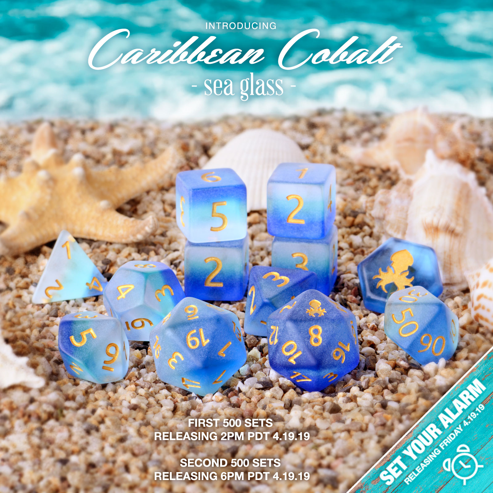 Caribbean Cobalt 14pc Matte Dice Set