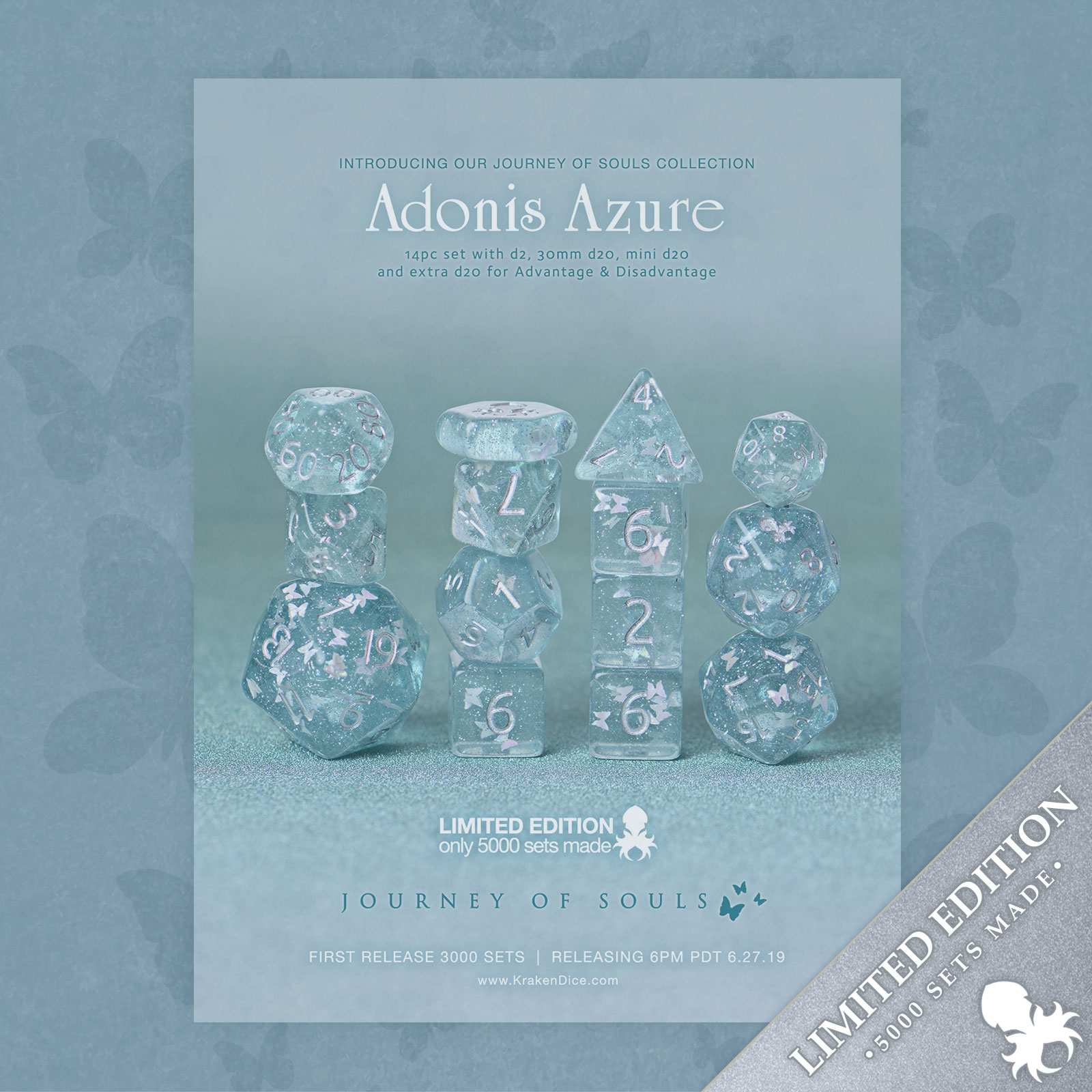 Adonis Azure 14pc Limited Edition Dice Set