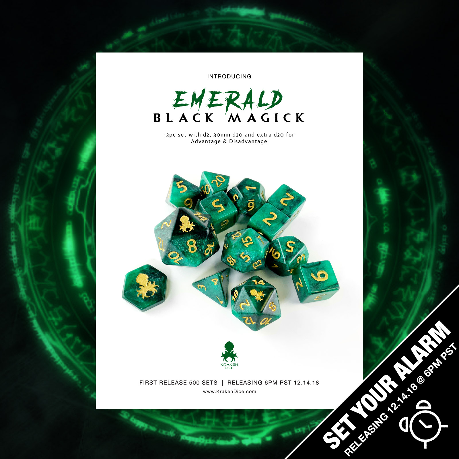 Emerald Black Magick Dice Set