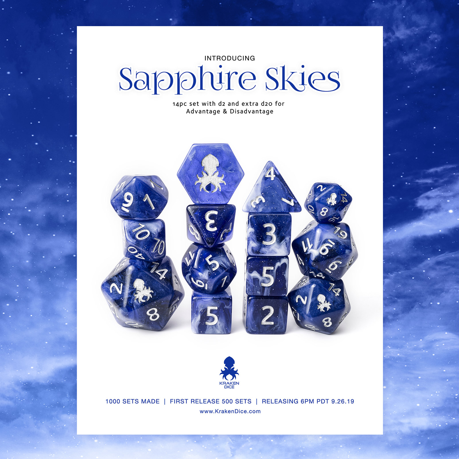 Sapphire Skies 14pc Dice Set