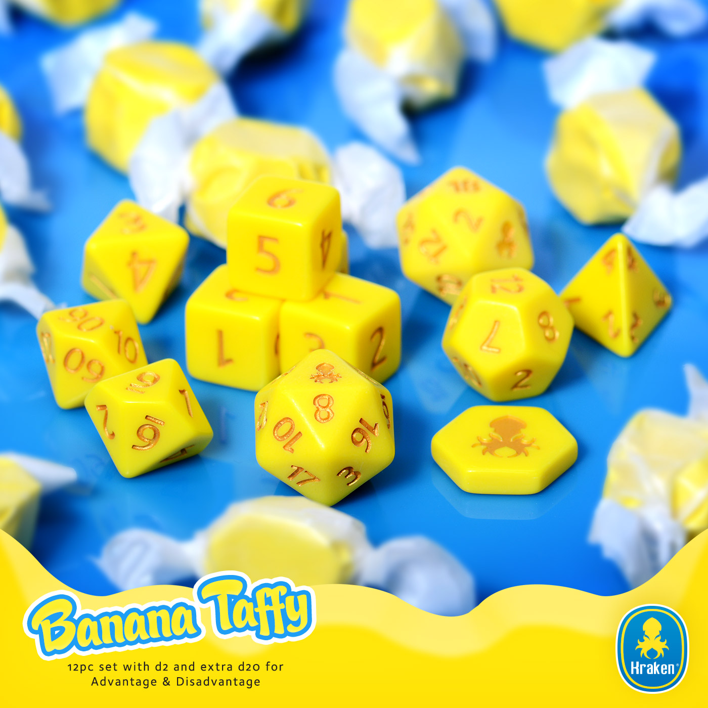 Banana Taffy 12pc Matte Dice Set