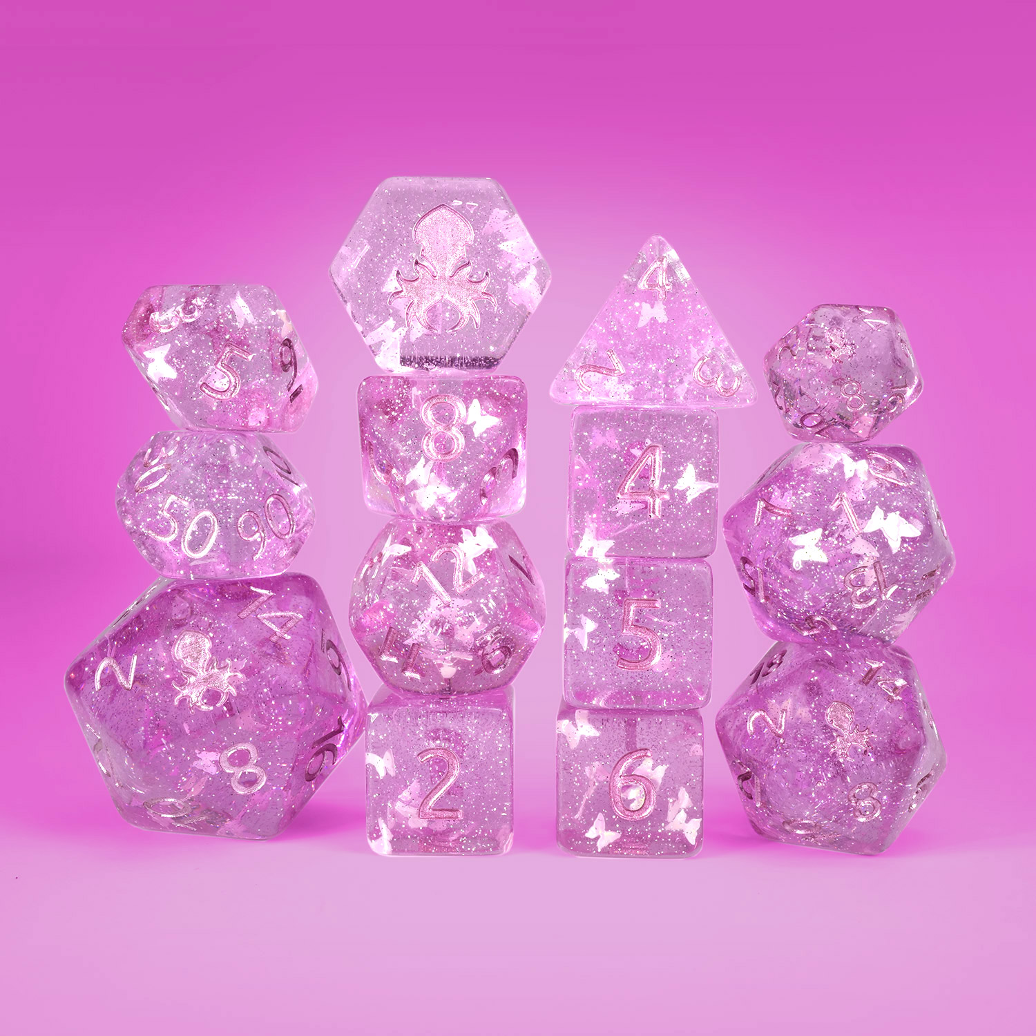 Czarina Violaceus 14pc Dice Set Inked in Metallic Pink