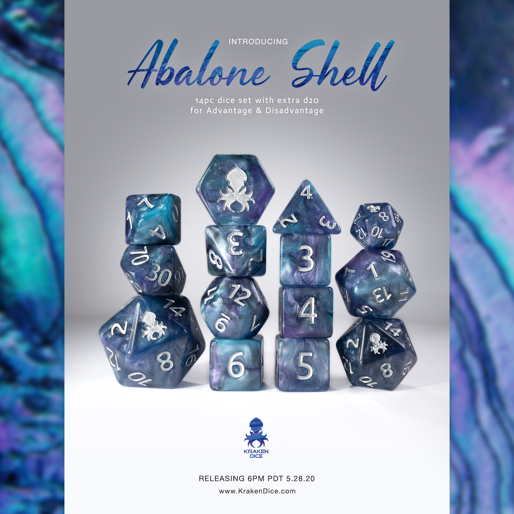 Abalone Shell 14pc Dice Set