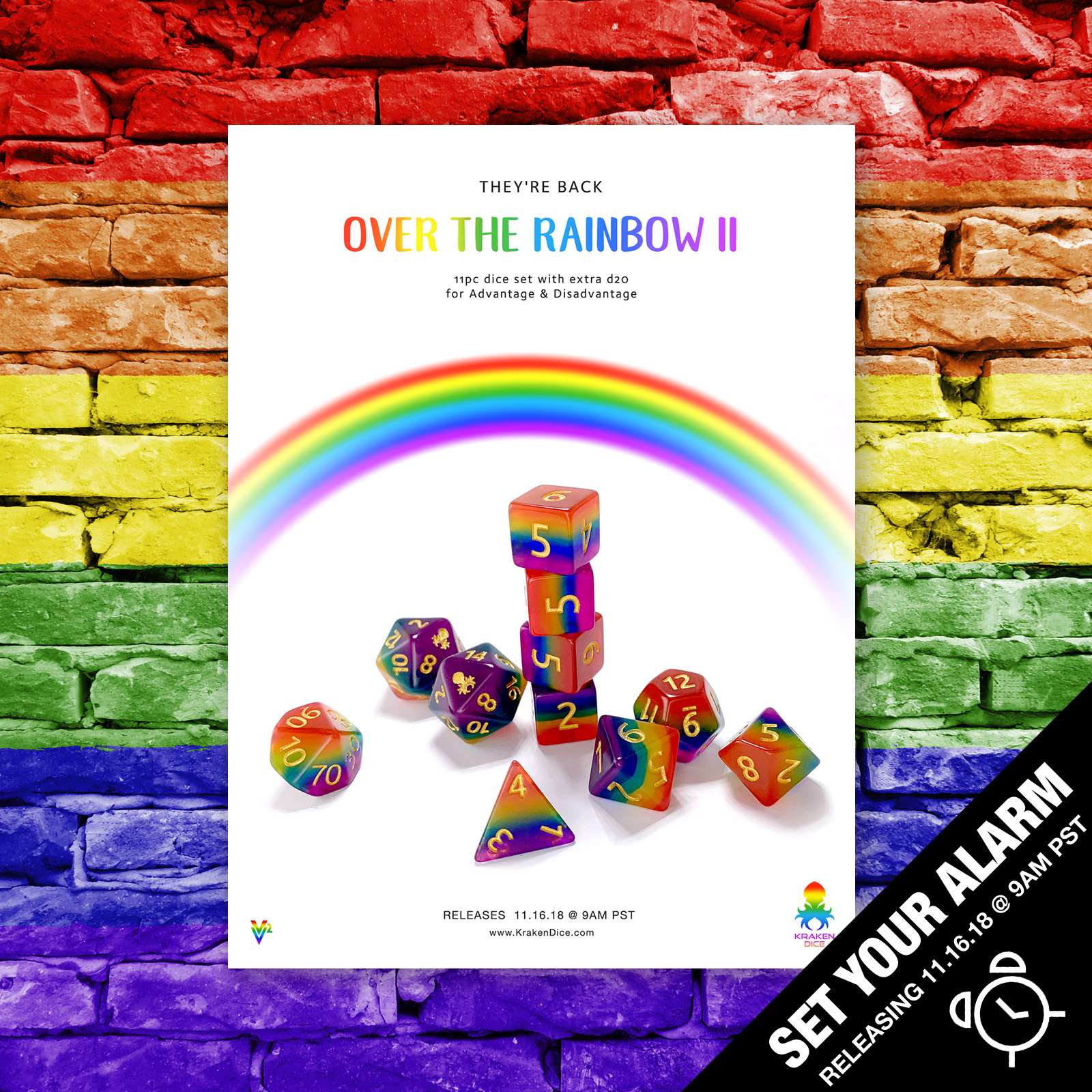 Over The Rainbow 2 11pc Dice Set
