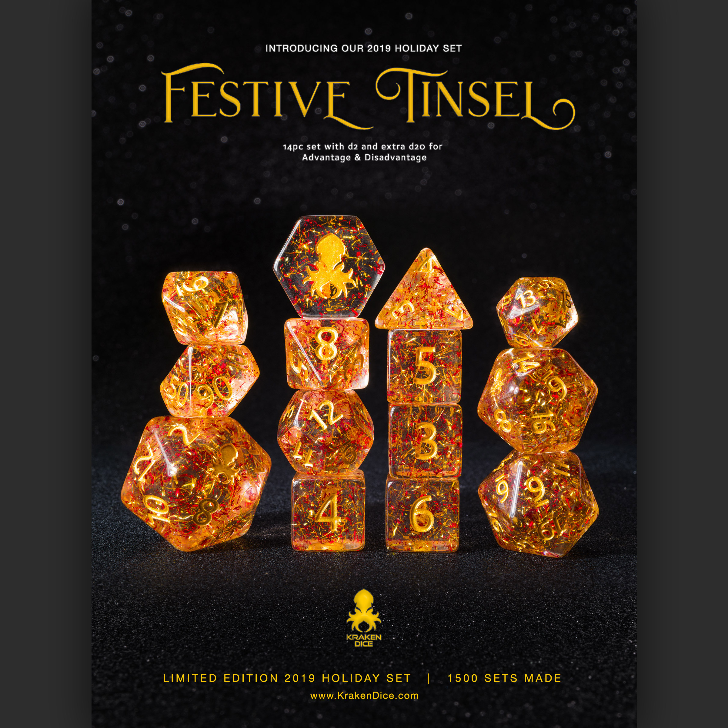 Festive Tinsel 14pc Dice Set