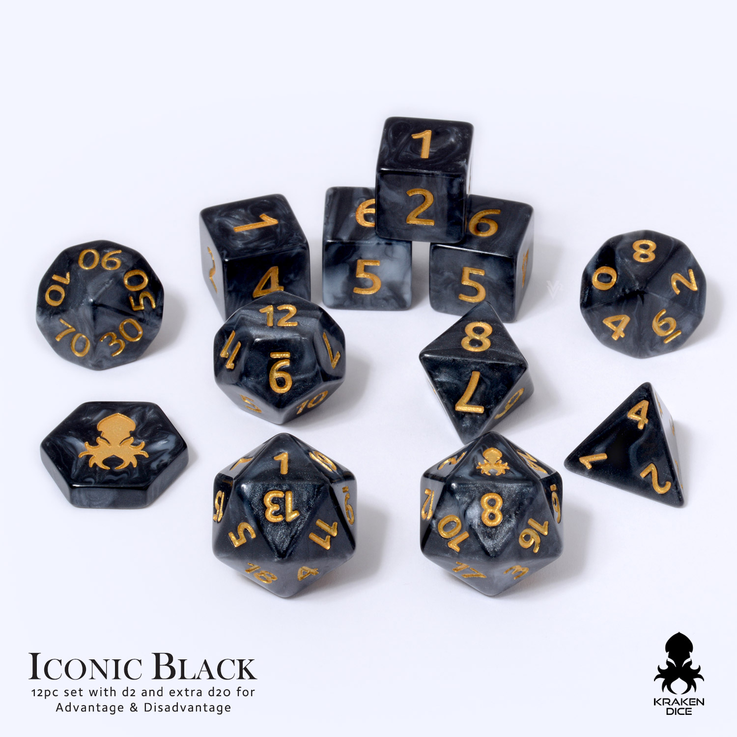 Iconic Black 12pc Dice Set