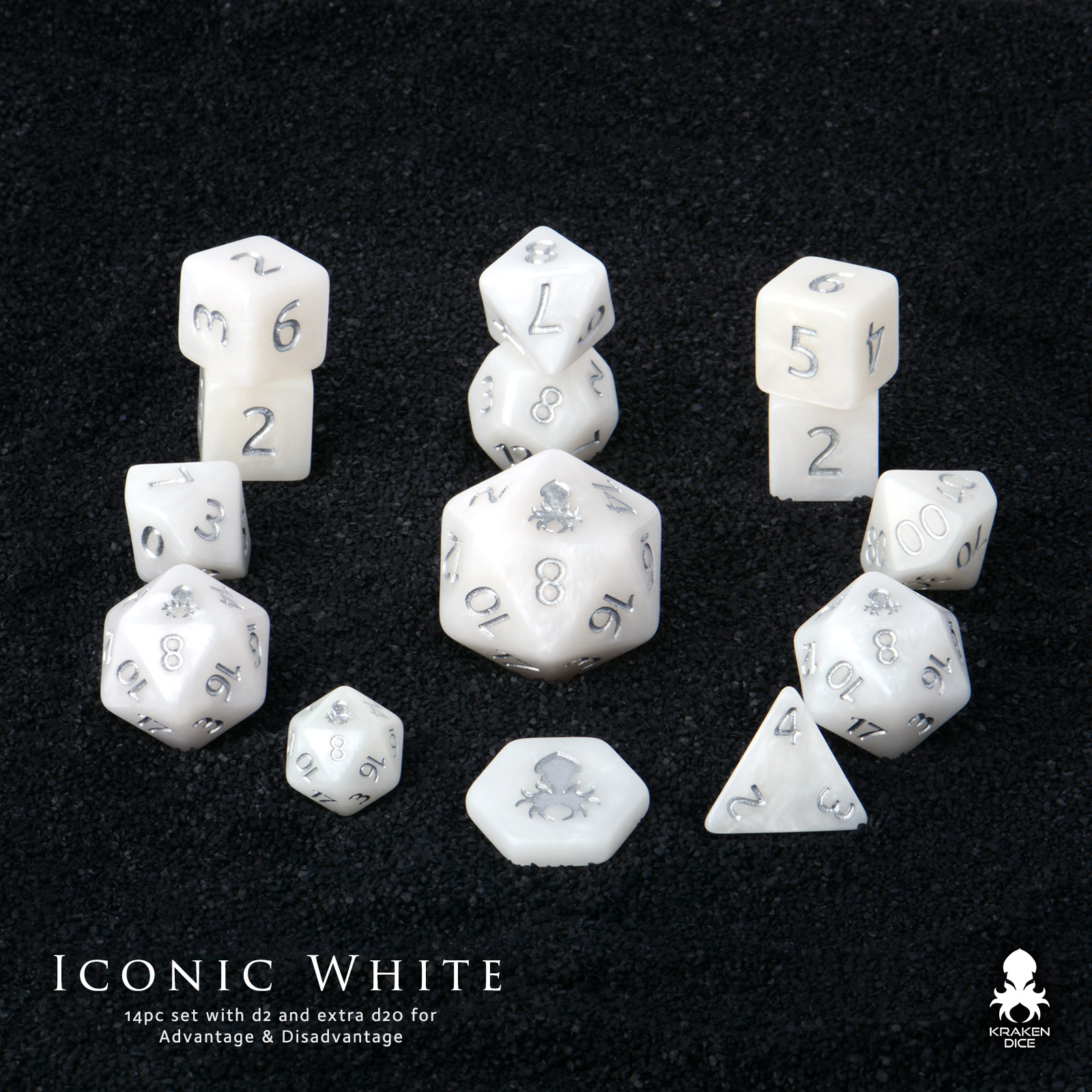 Iconic White 14pc Dice Set