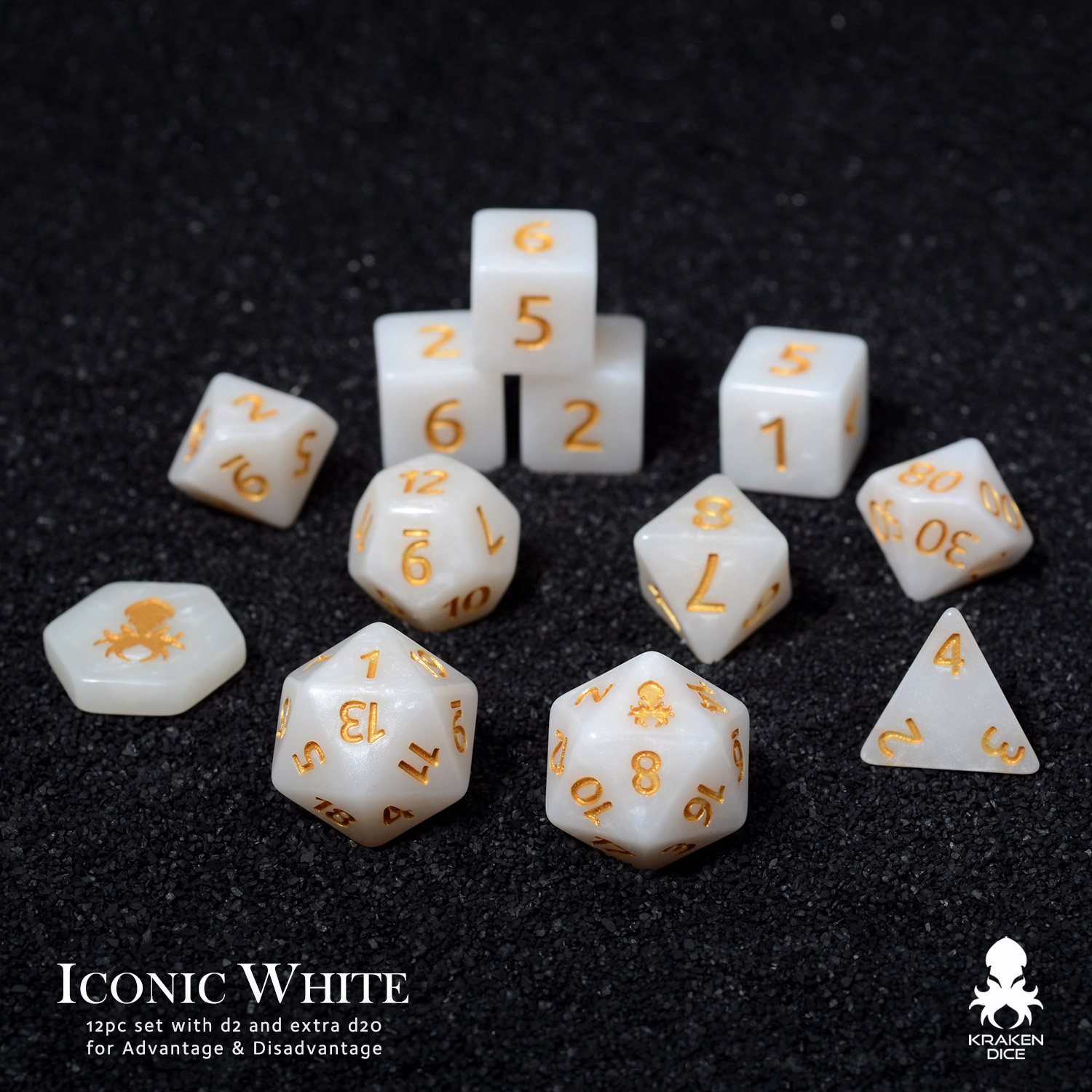 Iconic White 12pc Dice Set
