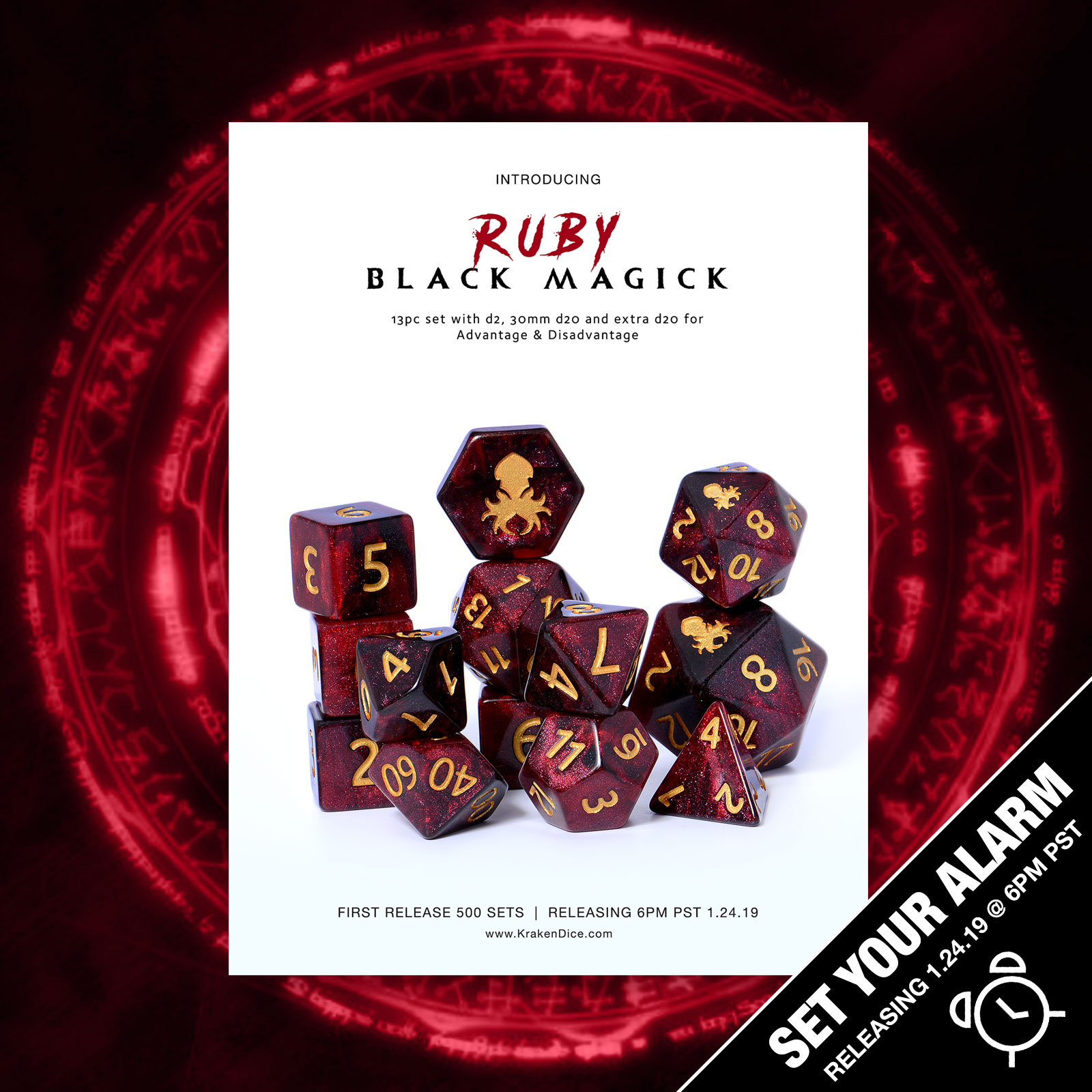 Ruby Black Magick Dice Set