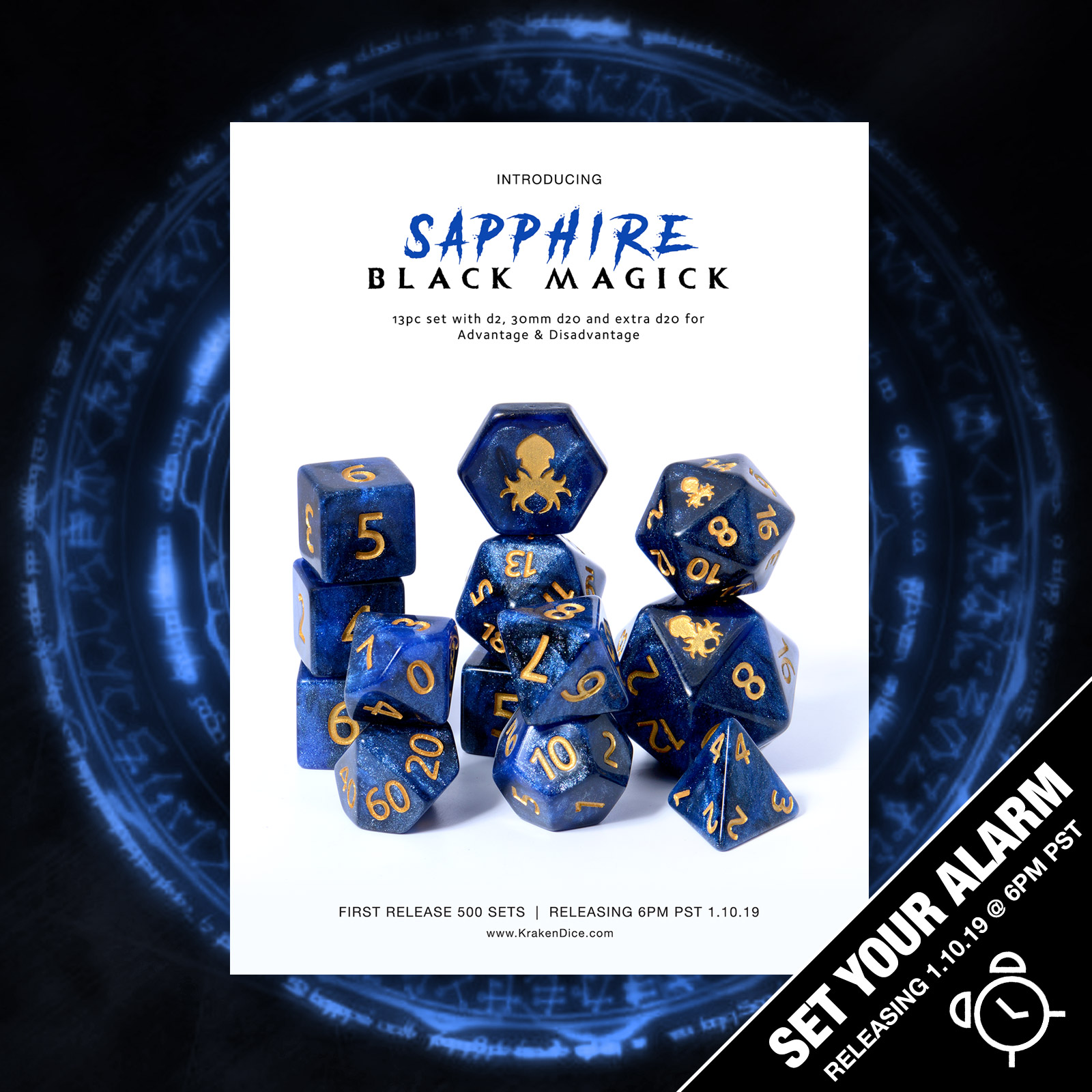 Sapphire Black Magick Dice Set