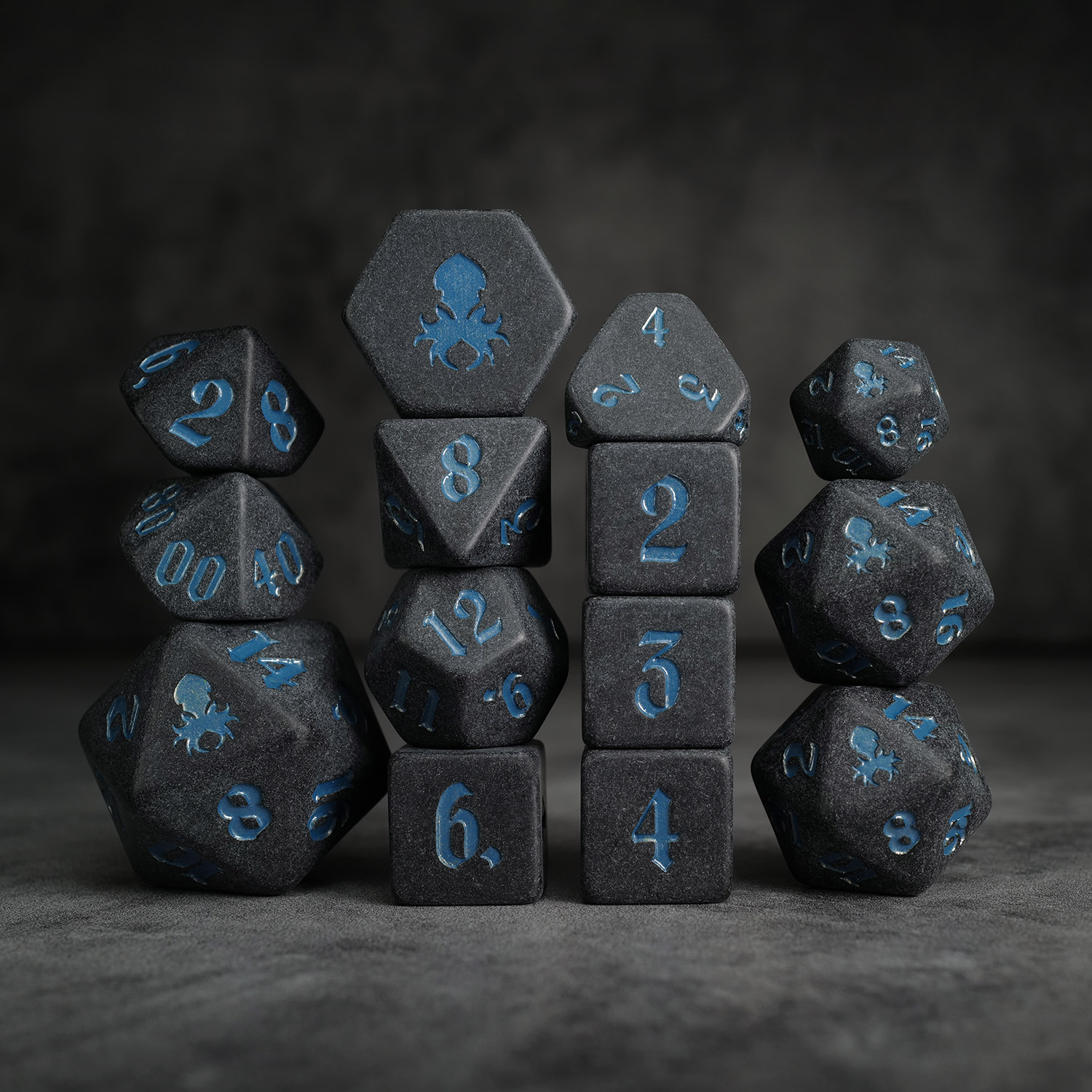 Slate: Blue 14pc Matte Dice Set