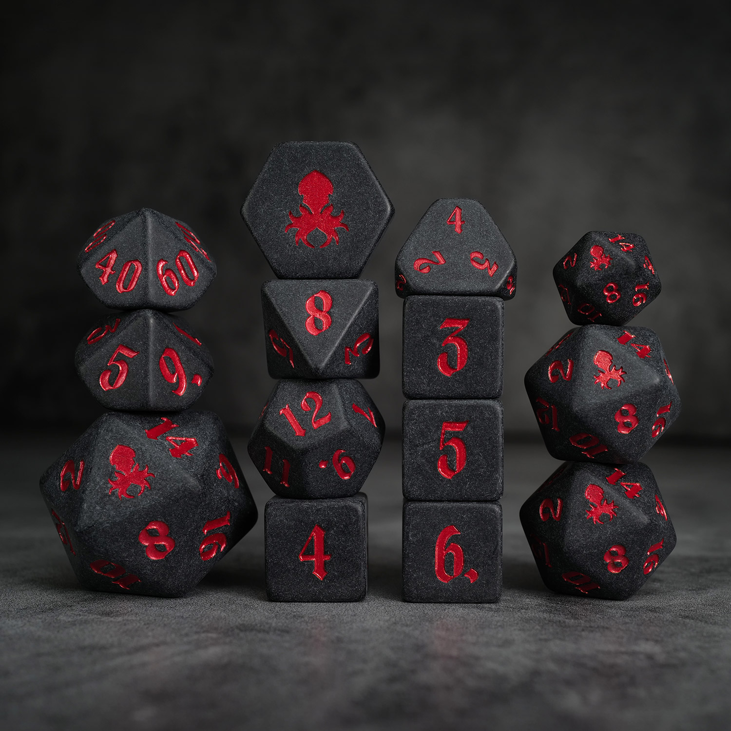 Slate: Red 14pc TTRPG Red Ink Matte Dice Set