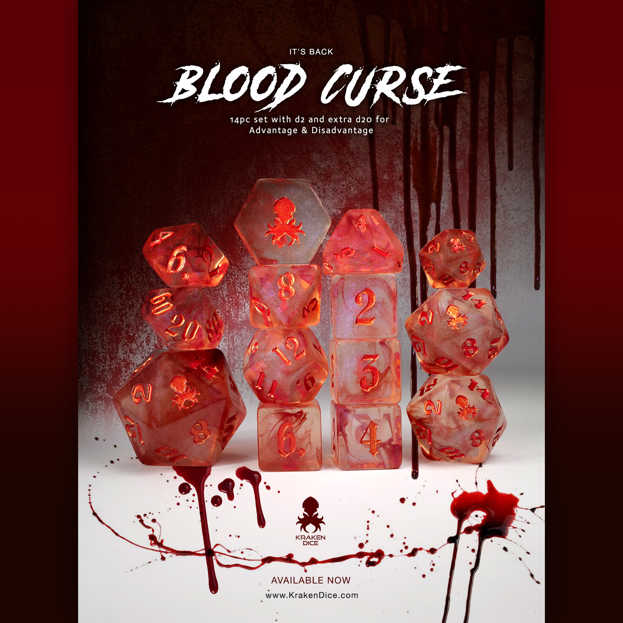 Blood Curse: Resurrection 14pc Polyhedral Dice set with Copper Ink