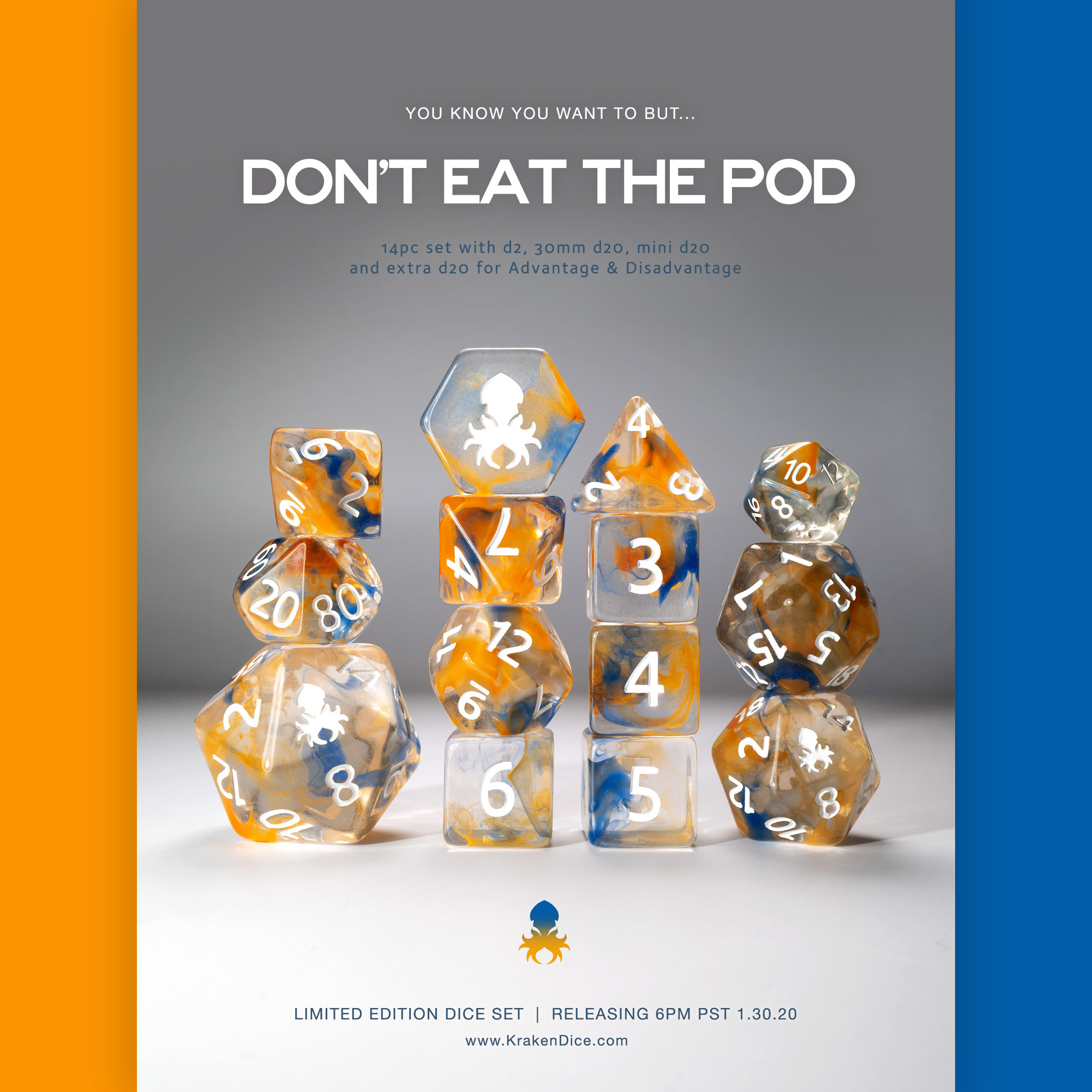 Don't Eat the Pod Vapor 14pc Dice Set Inked in White