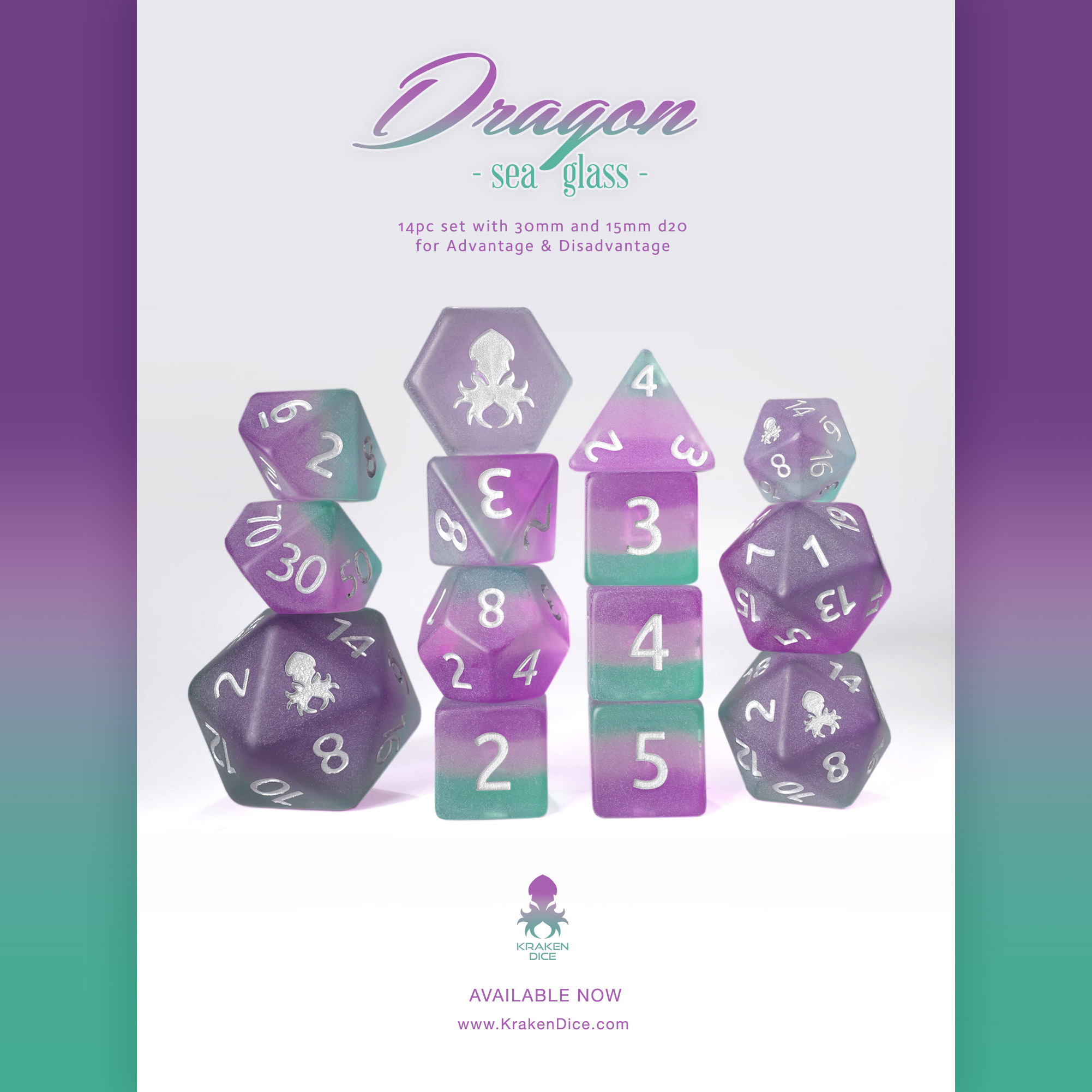 Dragon Sea Glass 14pc Dice Set