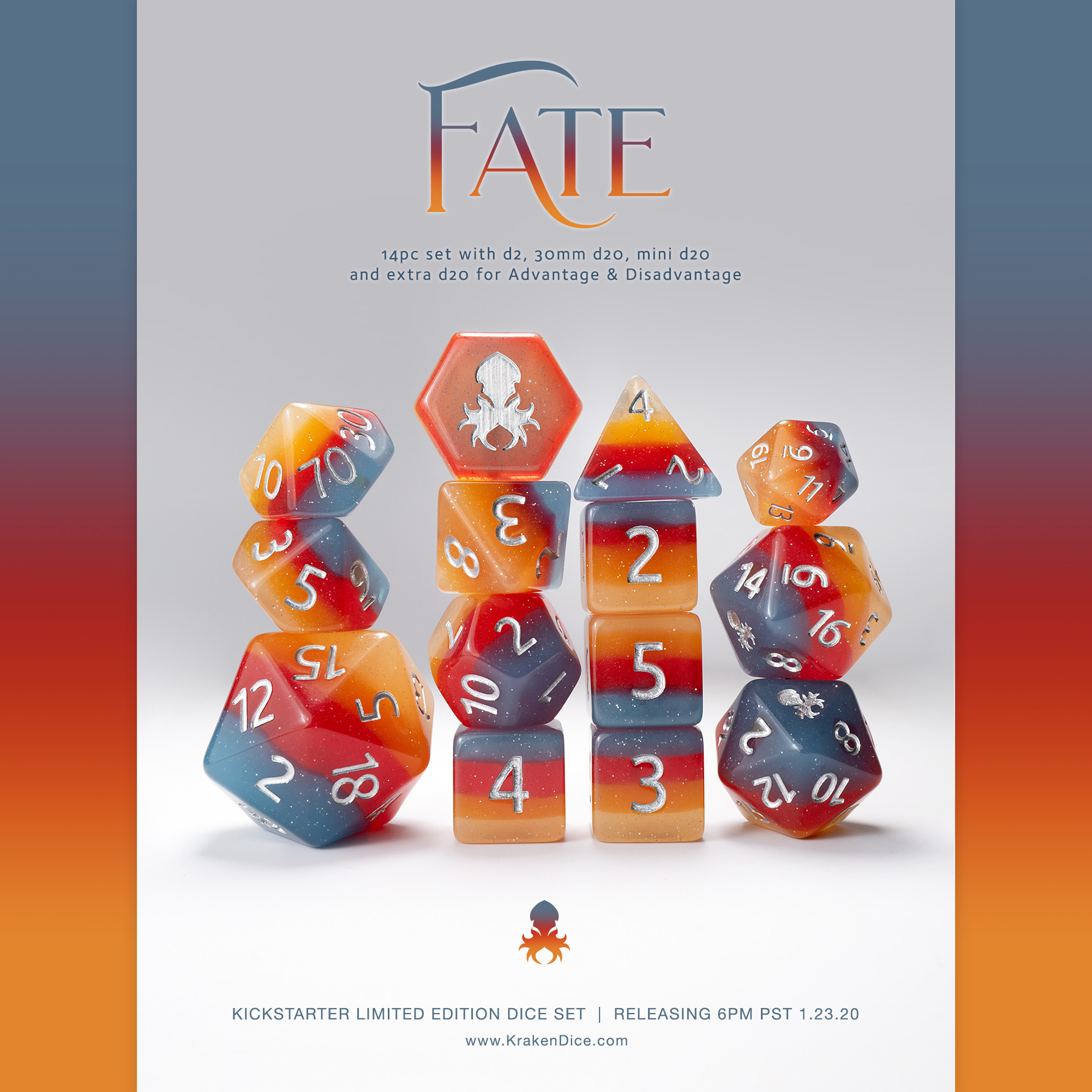 Limited Edition 14pc FATE Dice Set for TTRPGs