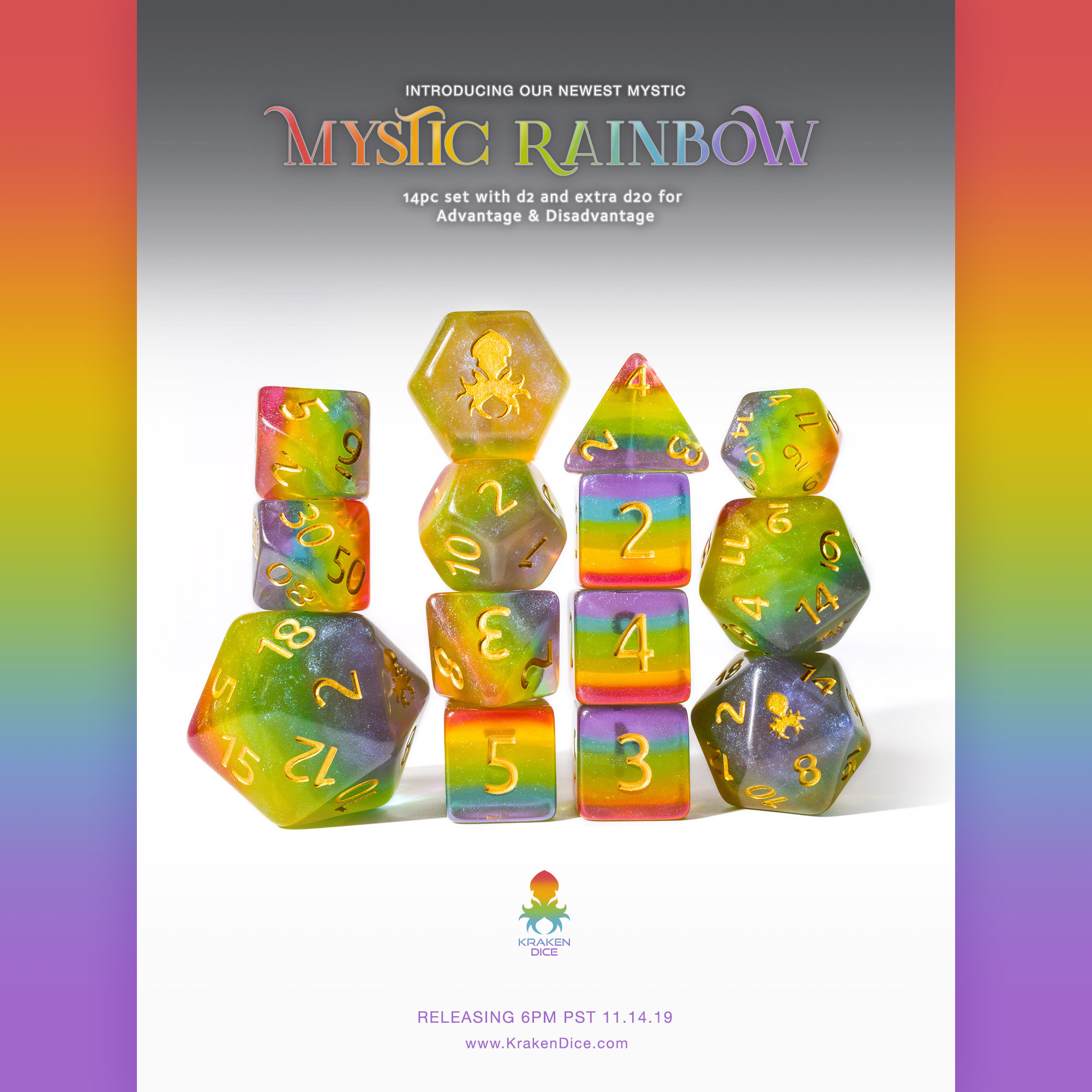 Mystic Rainbow 14pc Dice Set