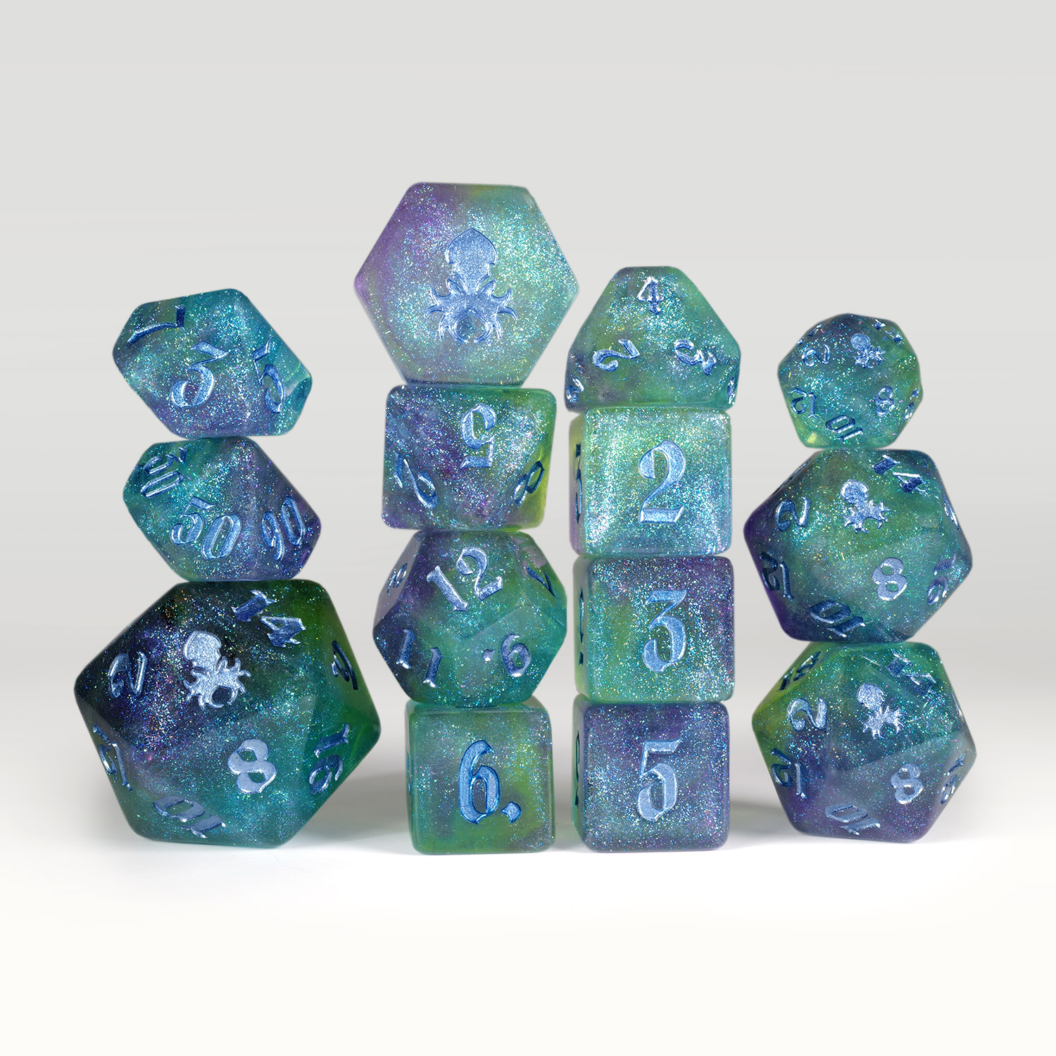 Sahuagin Snuggles 14pc Glitter Dice Set