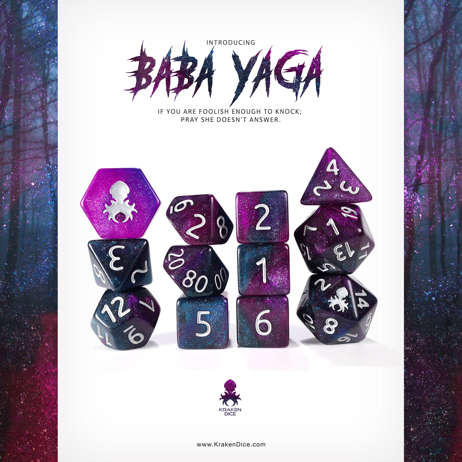 Baba Yaga 12pc RPG Dice Set with Silver Ink