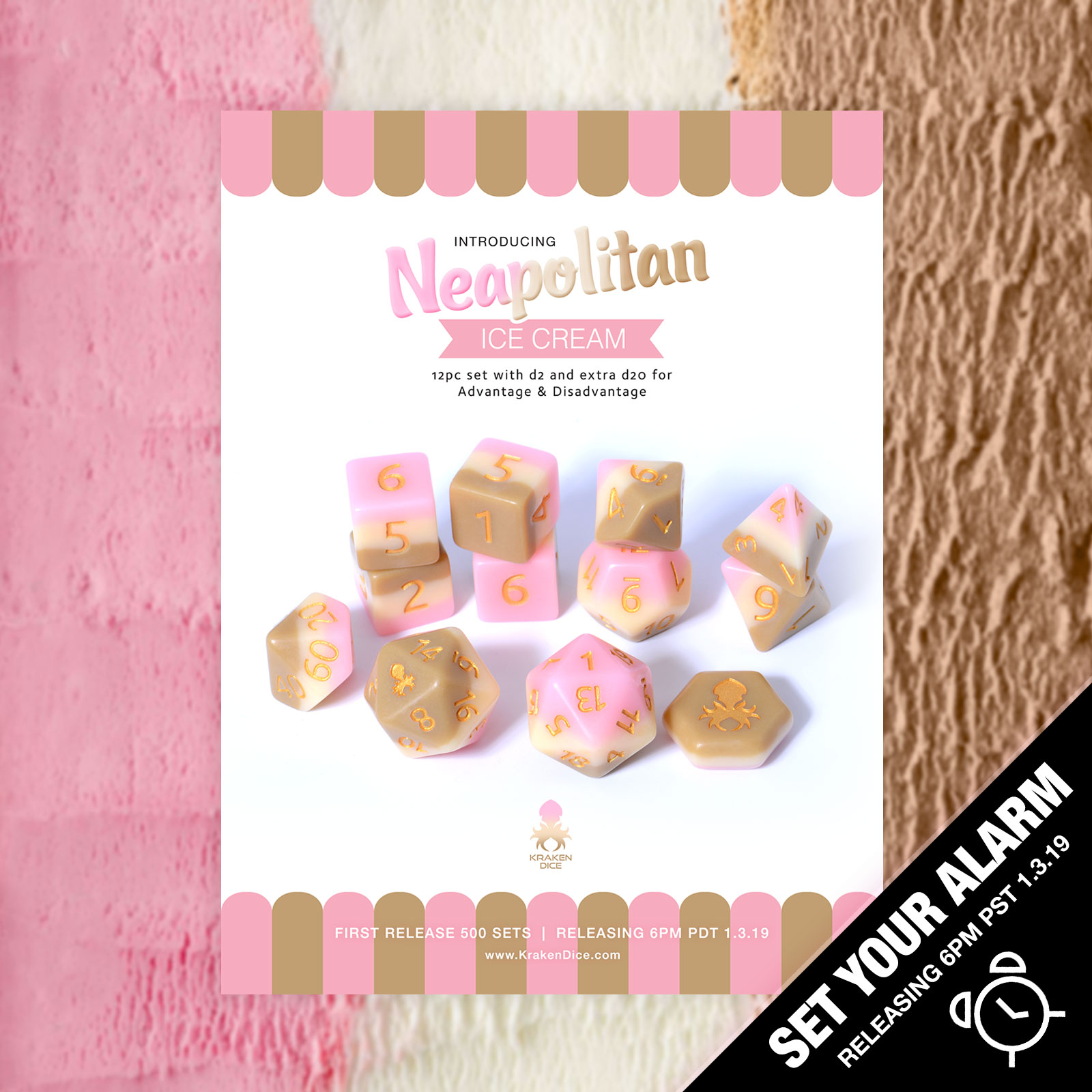 Kraken Dice Sweets Neapolitan Ice Cream 14pc Matte Dice Set