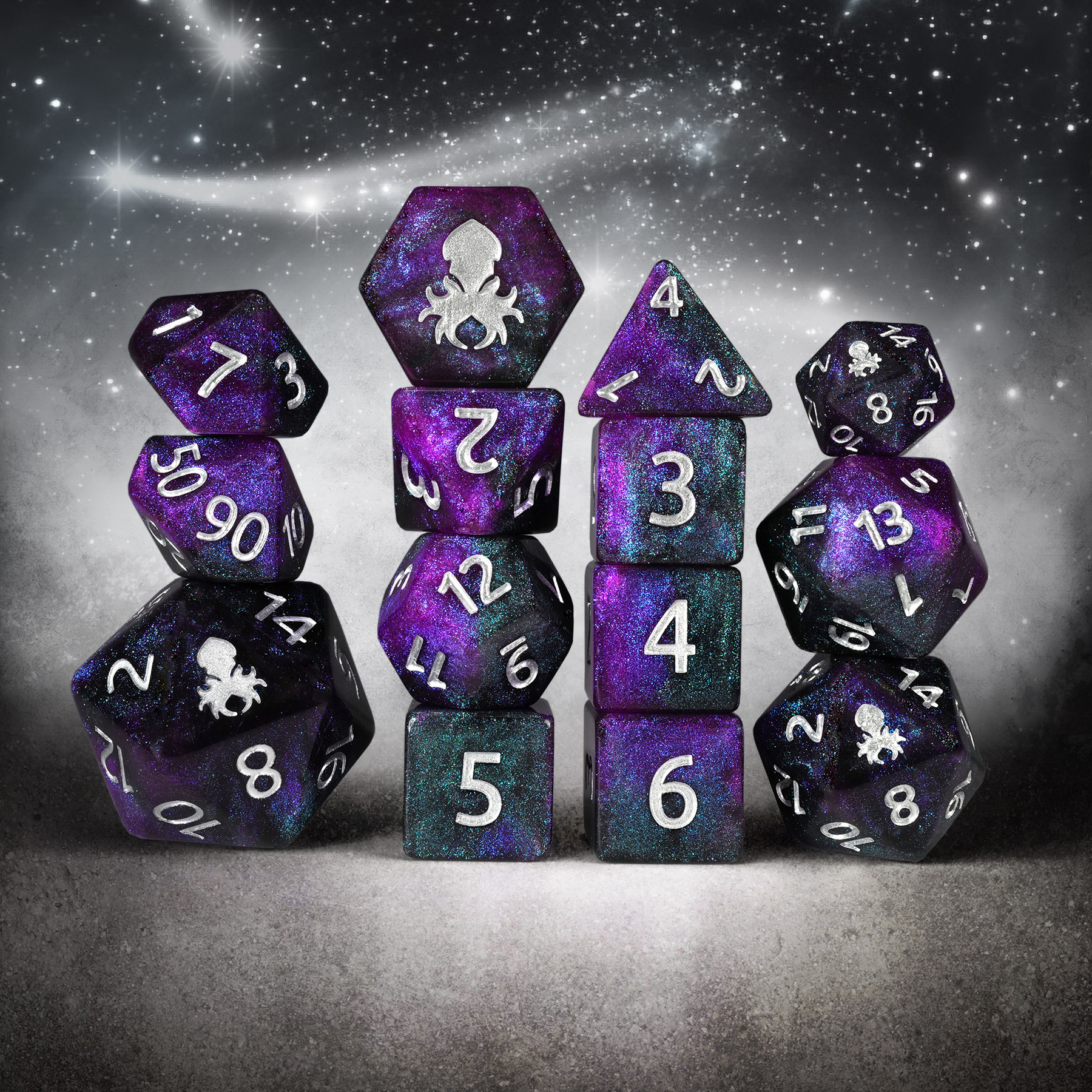 Amethyst White Magick 14pc Dice Set