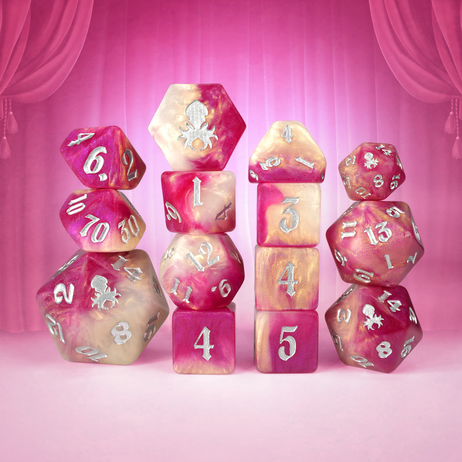 Cabaret 14pc Dice Set Inked In Silver