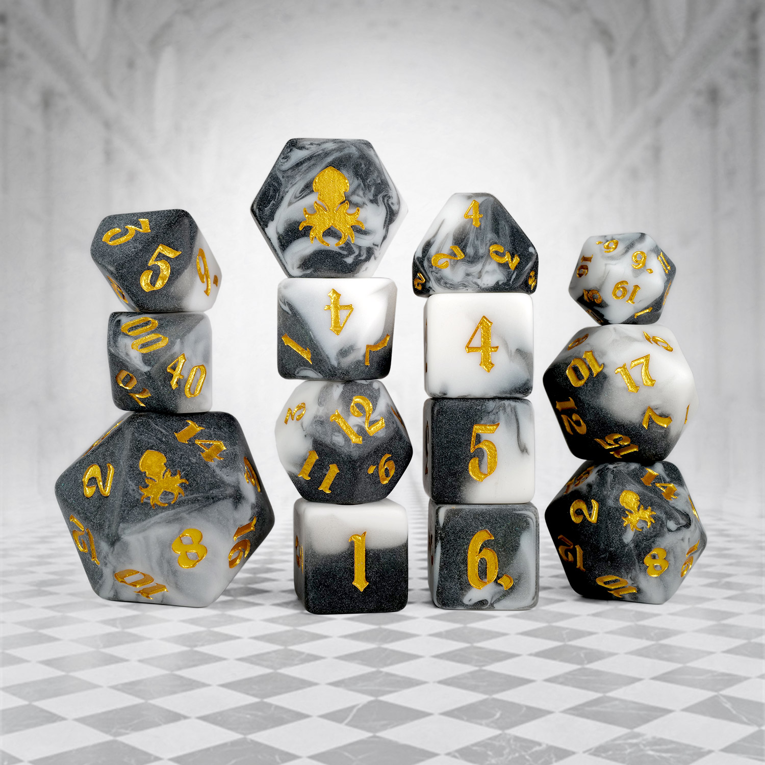 Grand Palace 14pc Dice Set Inked In Gold