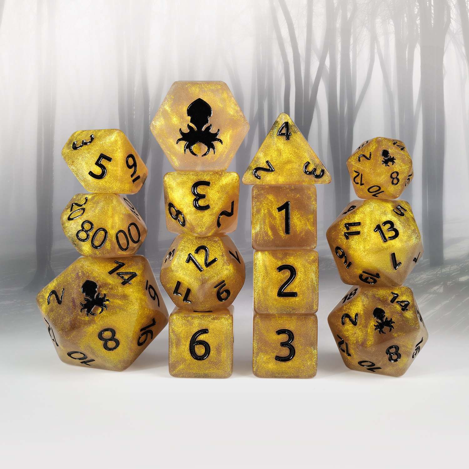 Hedge Witch 2: Gold Shimmer 14pc Black Ink Dice Set