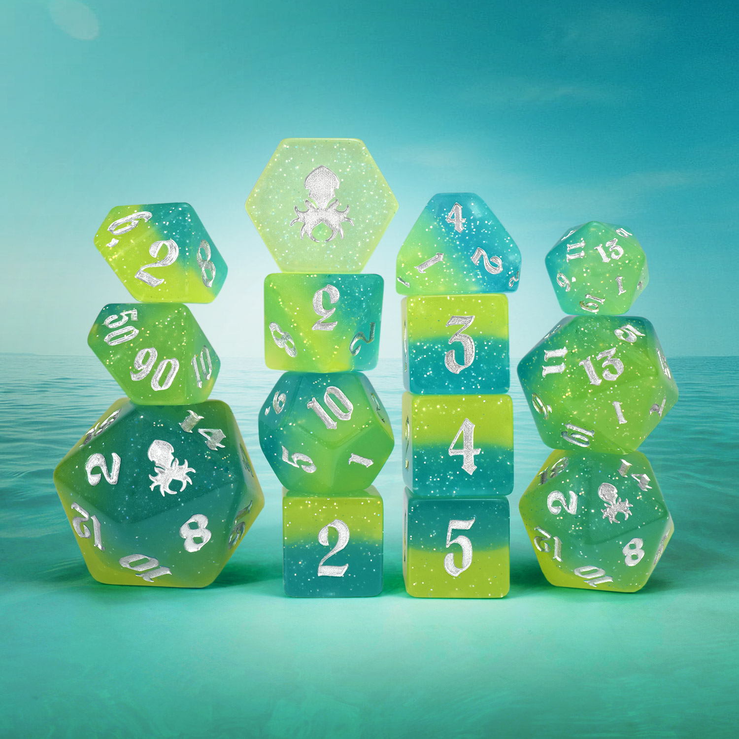 Into The Deep 14pc UV Reactive Dice Set