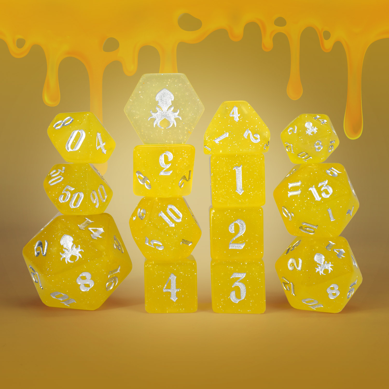 Ochre Jelly 14pc UV Reactive Dice Set