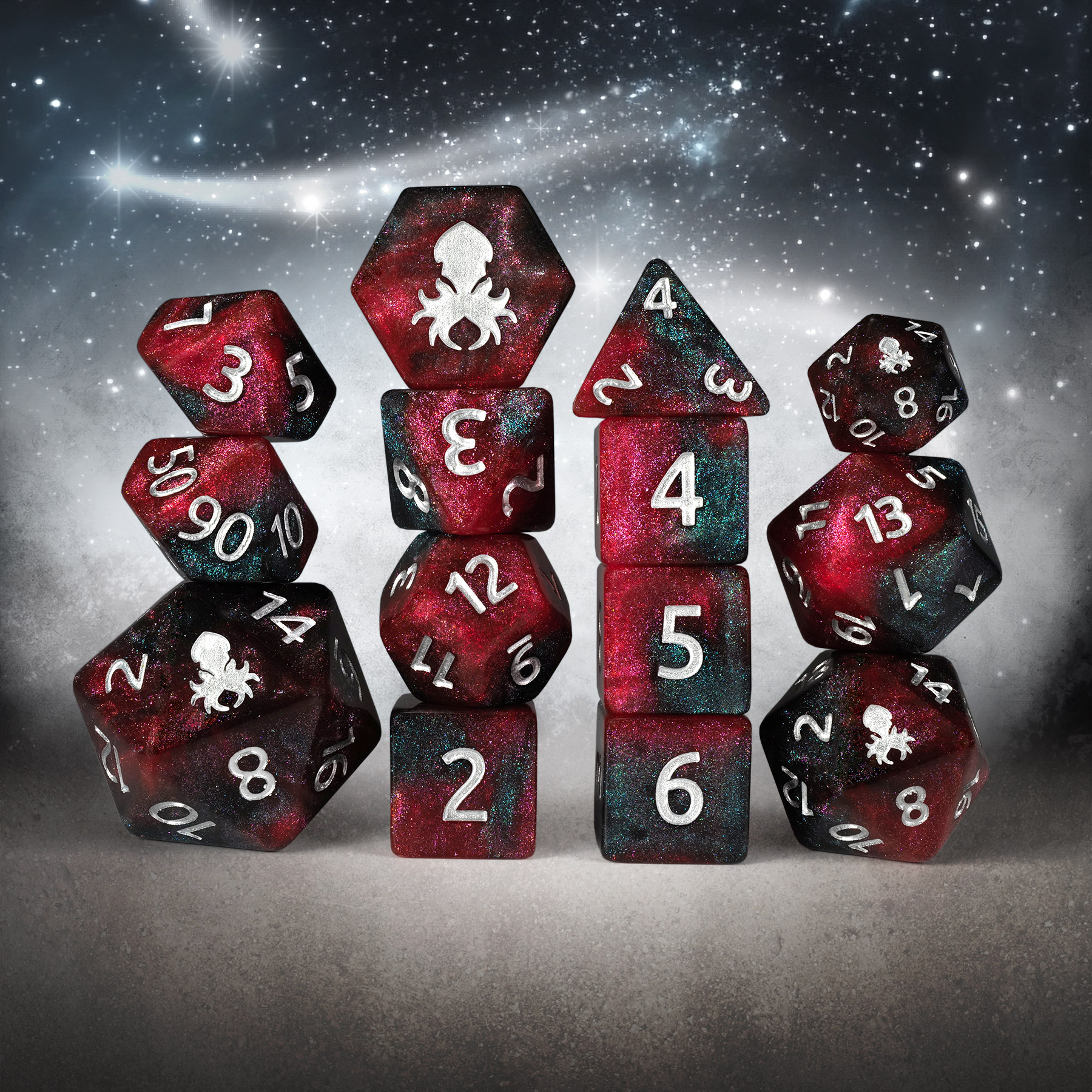 Ruby White Magick 14pc Dice Set