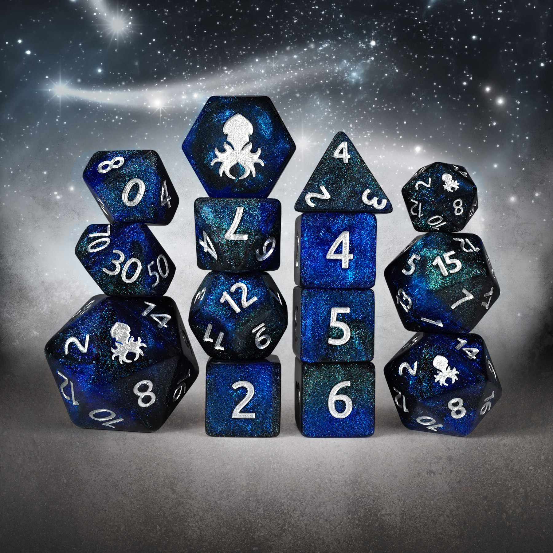 Sapphire White Magick 14pc Dice Set