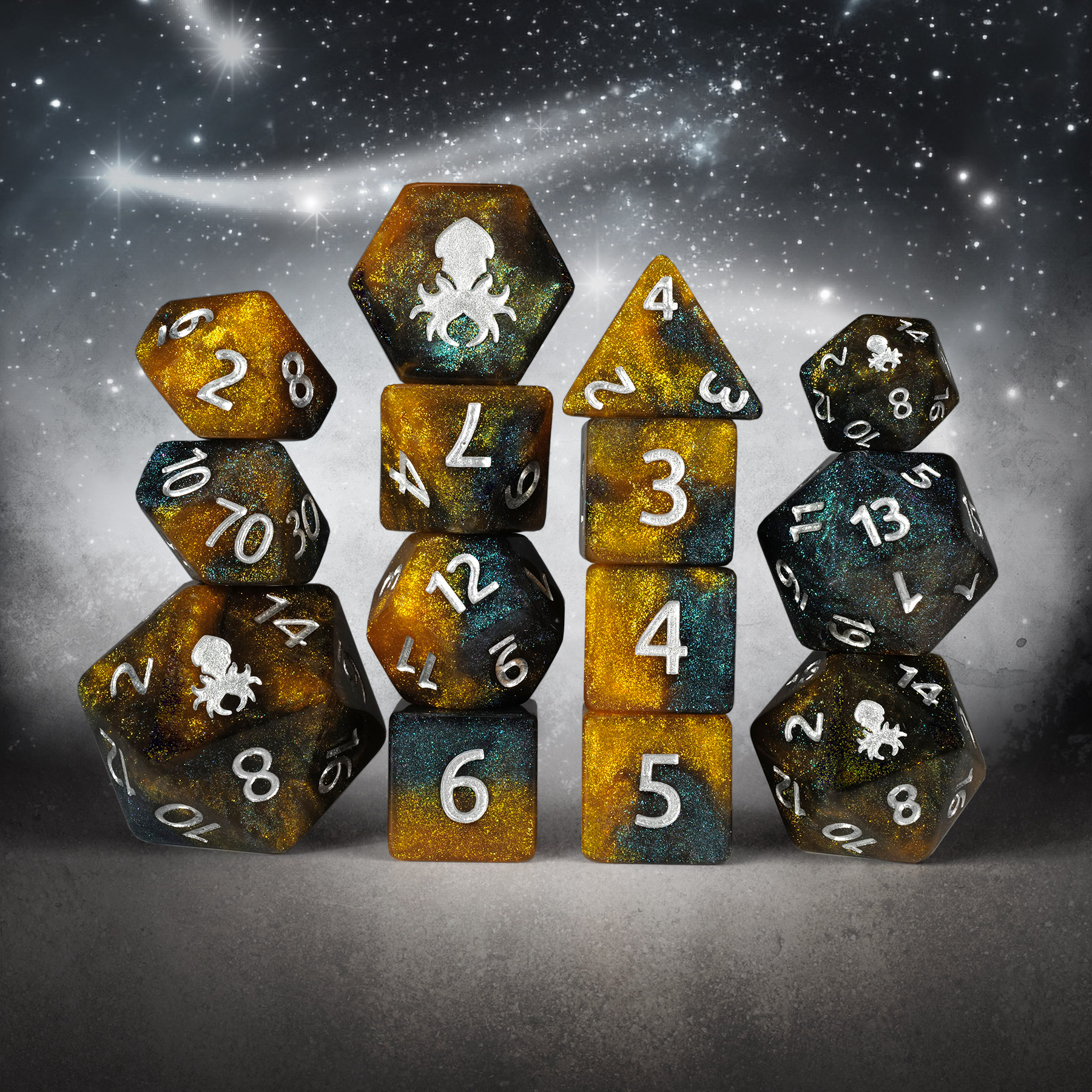 Topaz White Magick 14pc Dice Set