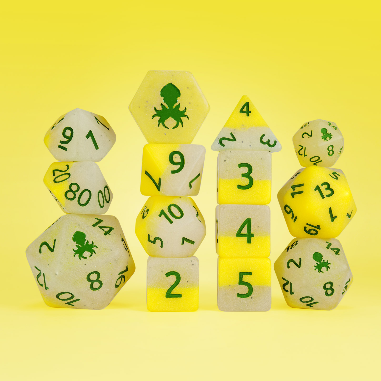 Yellow Dragon Fruit Glow In The Dark Dice Set