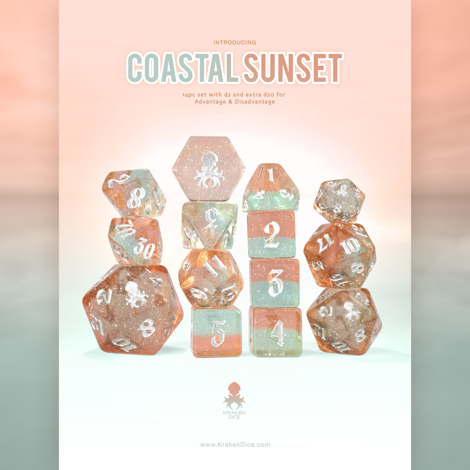 Coastal Sunset 14pc Dice Set