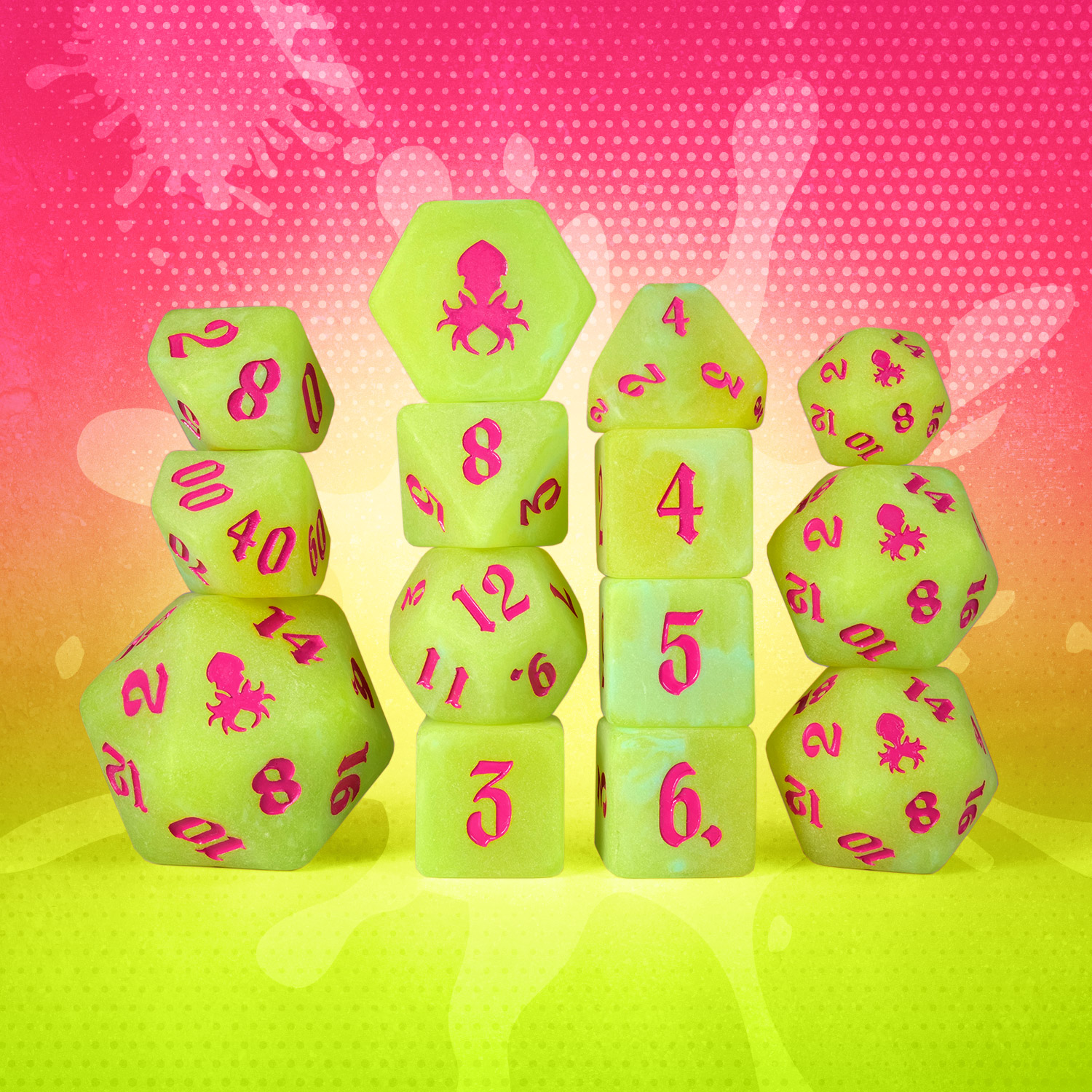 Electric Pink Lemon 14pc Dice Set