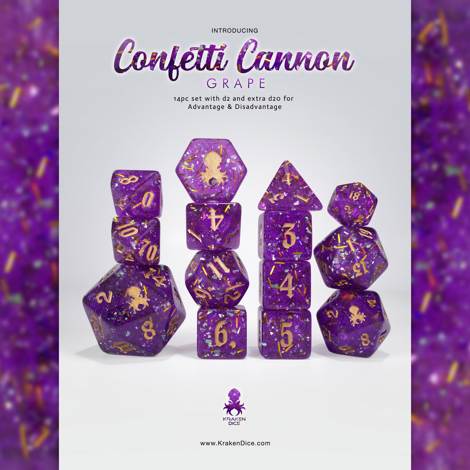 Confetti Cannon: Grape 14pc Dice Set