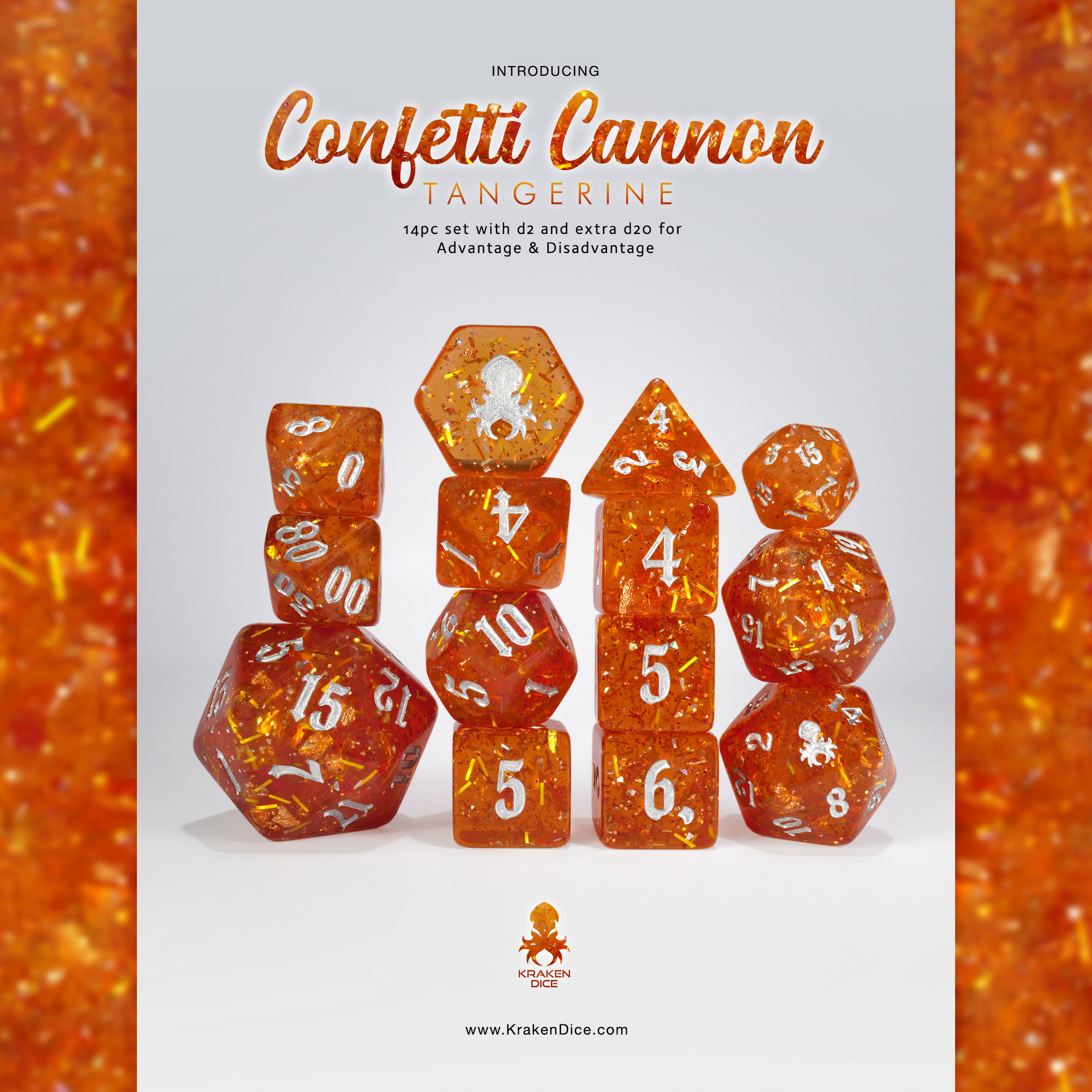 Confetti Cannon: Tangerine 14pc Dice Set