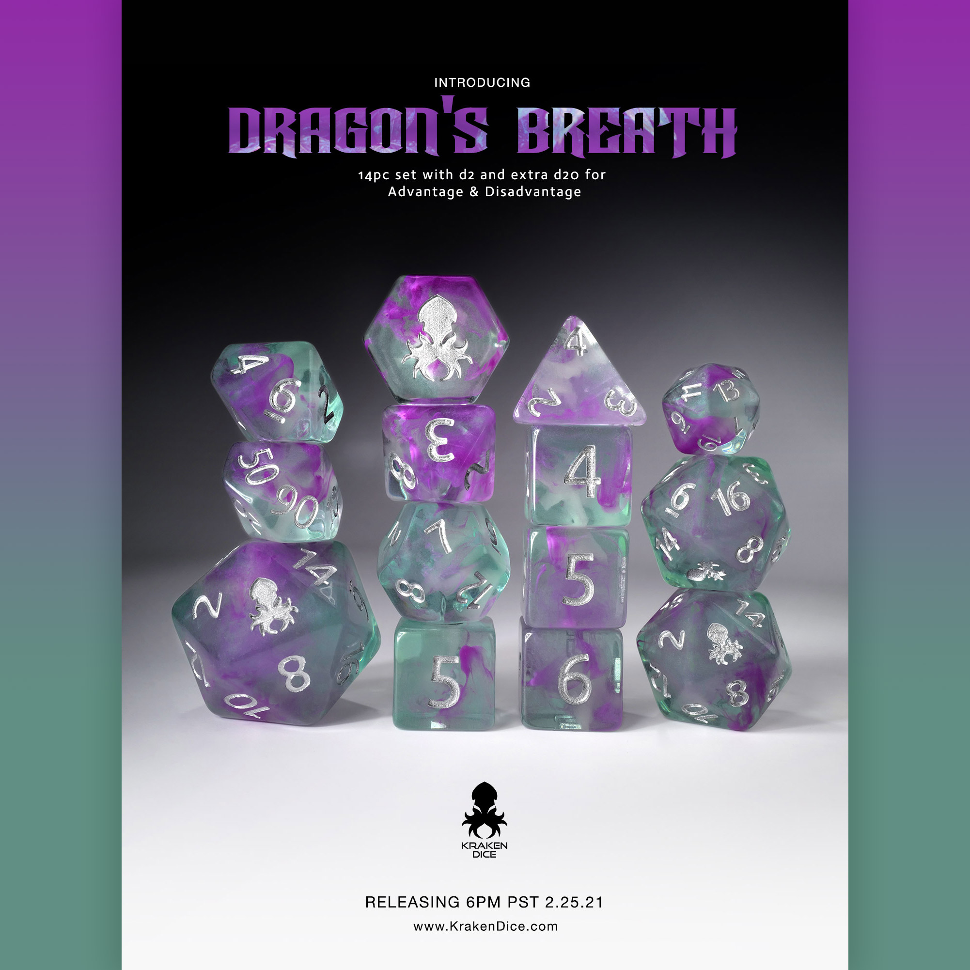 Dragon's Breath: Vapor Glow In The Dark 14pc Dice Set