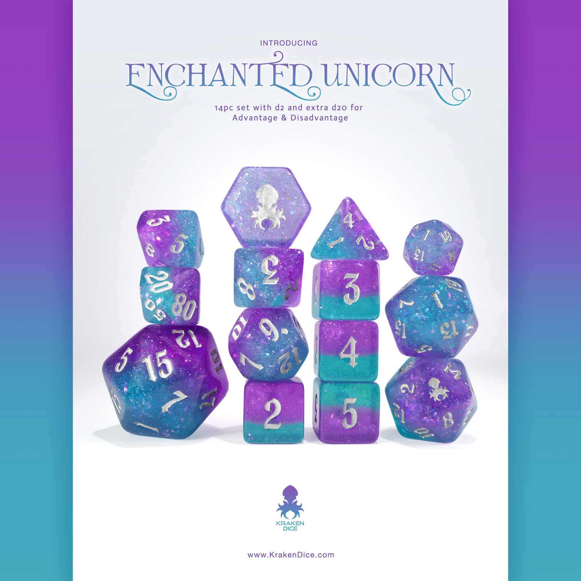 Enchanted Unicorn 14pc Dice Set