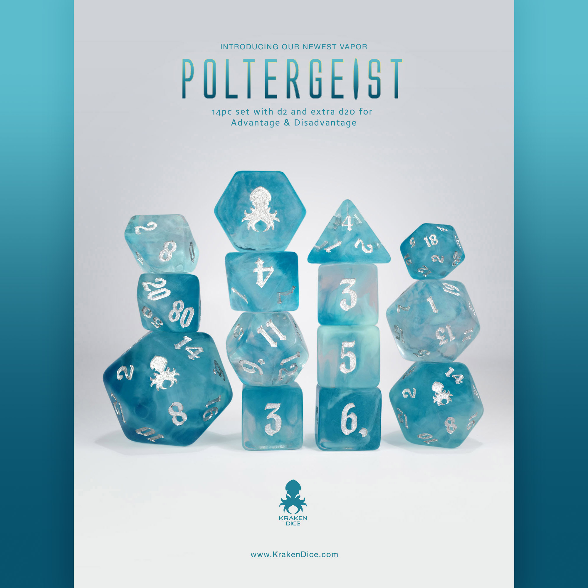 Poltergeist Glow In The Dark 14pc - Limited Run - Silver Ink Dice Set