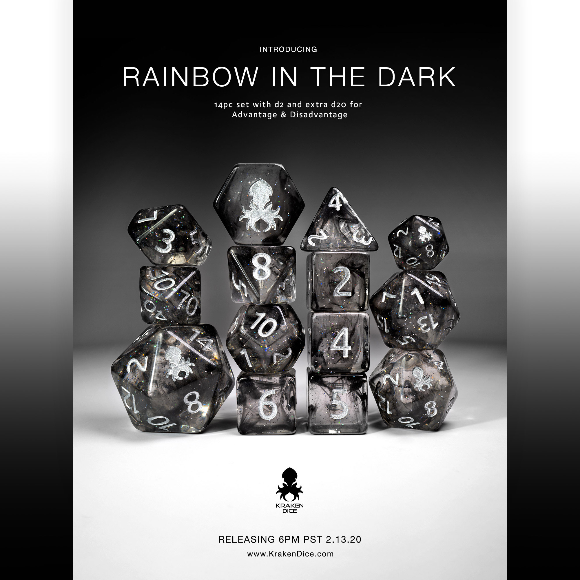 Rainbow In The Dark Vapor Dice Set with Silver Ink