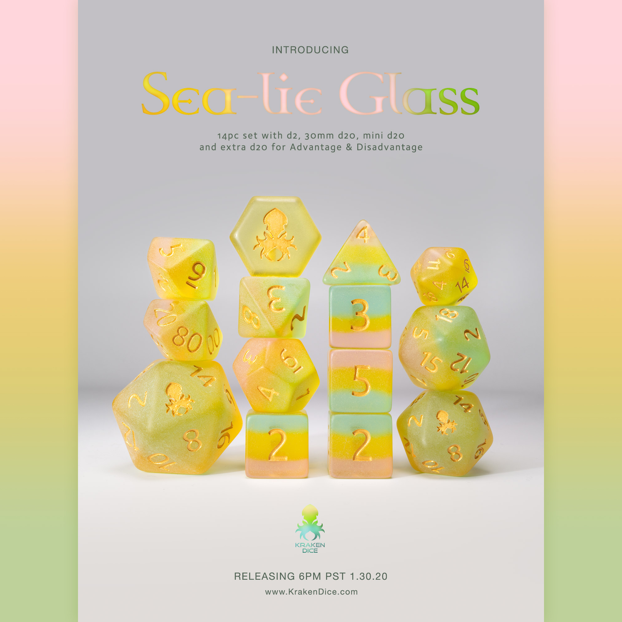 Sea-lie Glass 14pc Dice Set