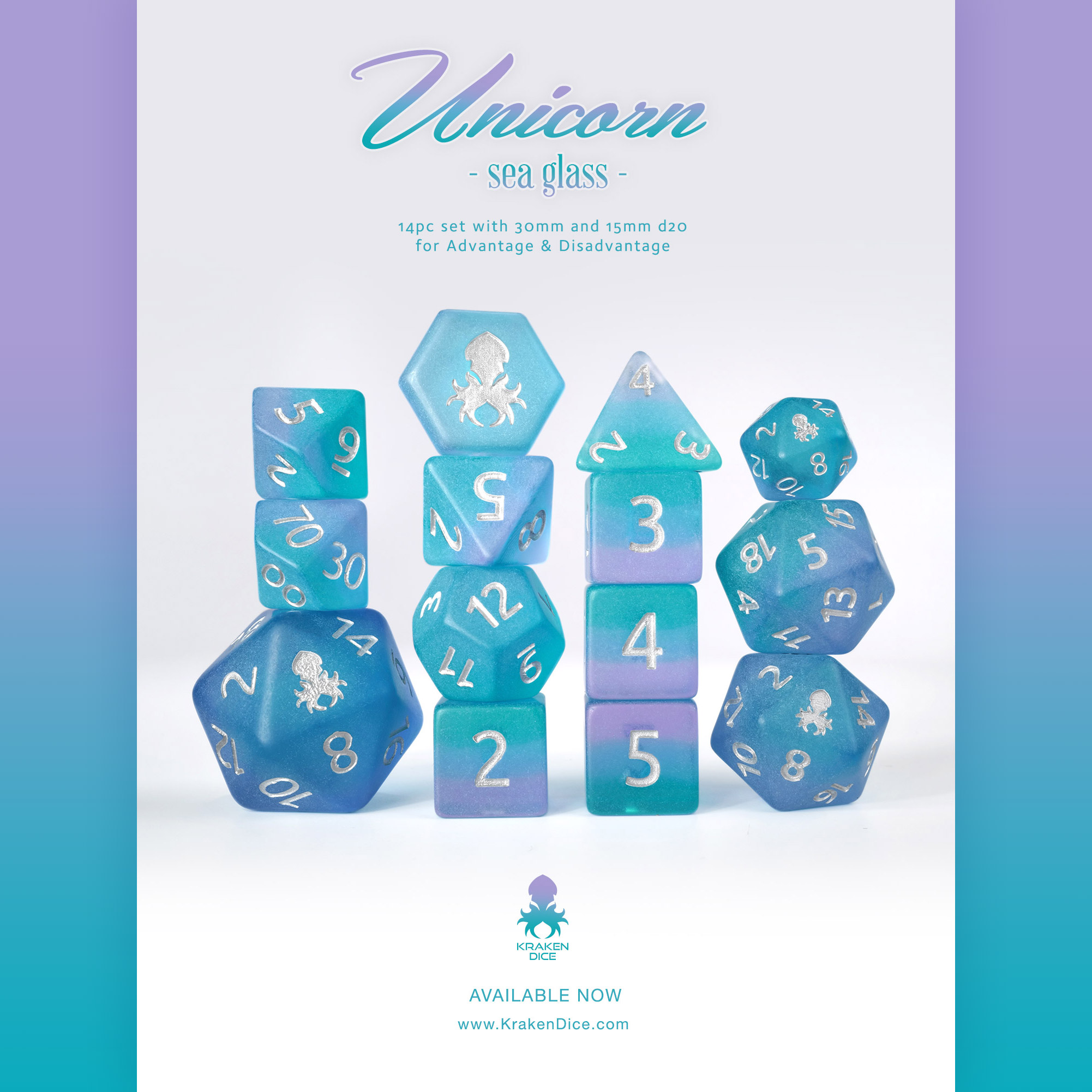 Dragon Sea Glass 14pc Dice Set