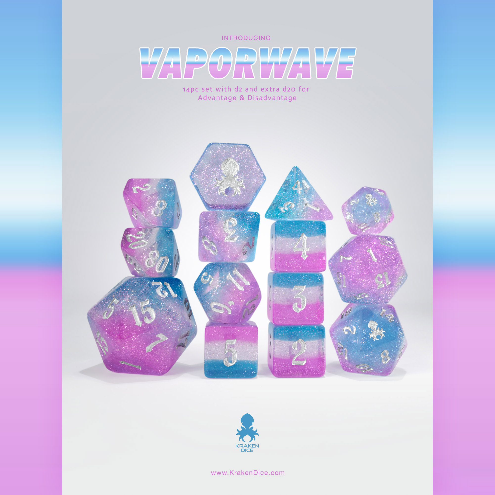 Vaporwave 14pc Dice Set