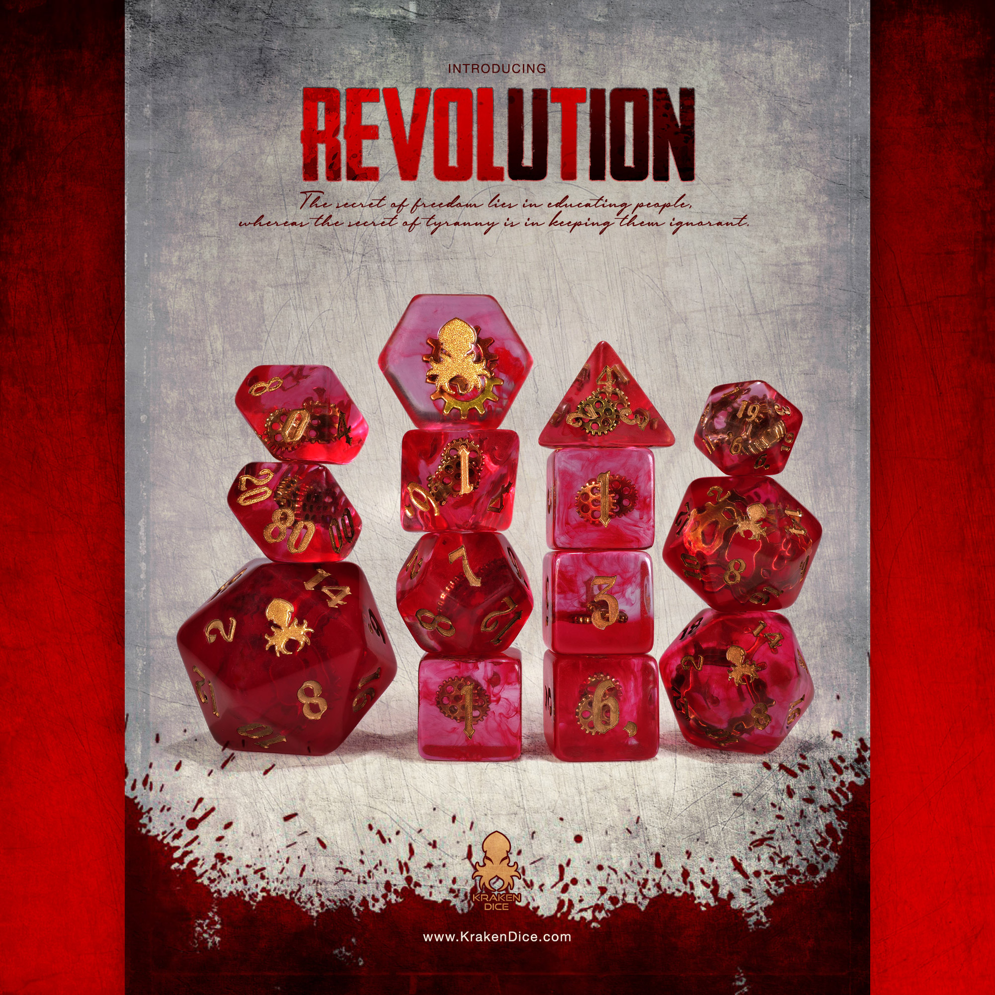 Revolution 14pc Brass Ink Dice Set